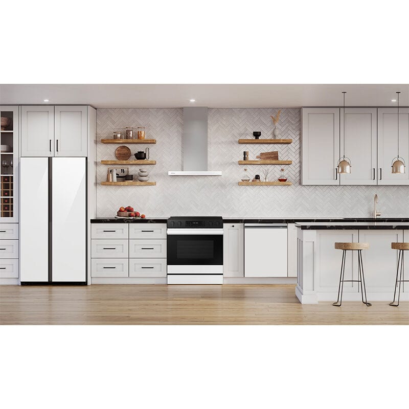 Samsung Bespoke 30 in. 6.3 cu. ft. Smart Air Fry Standard Convection Slide-In Electric Range with Radiant Burners - White Glass, White Glass, hires