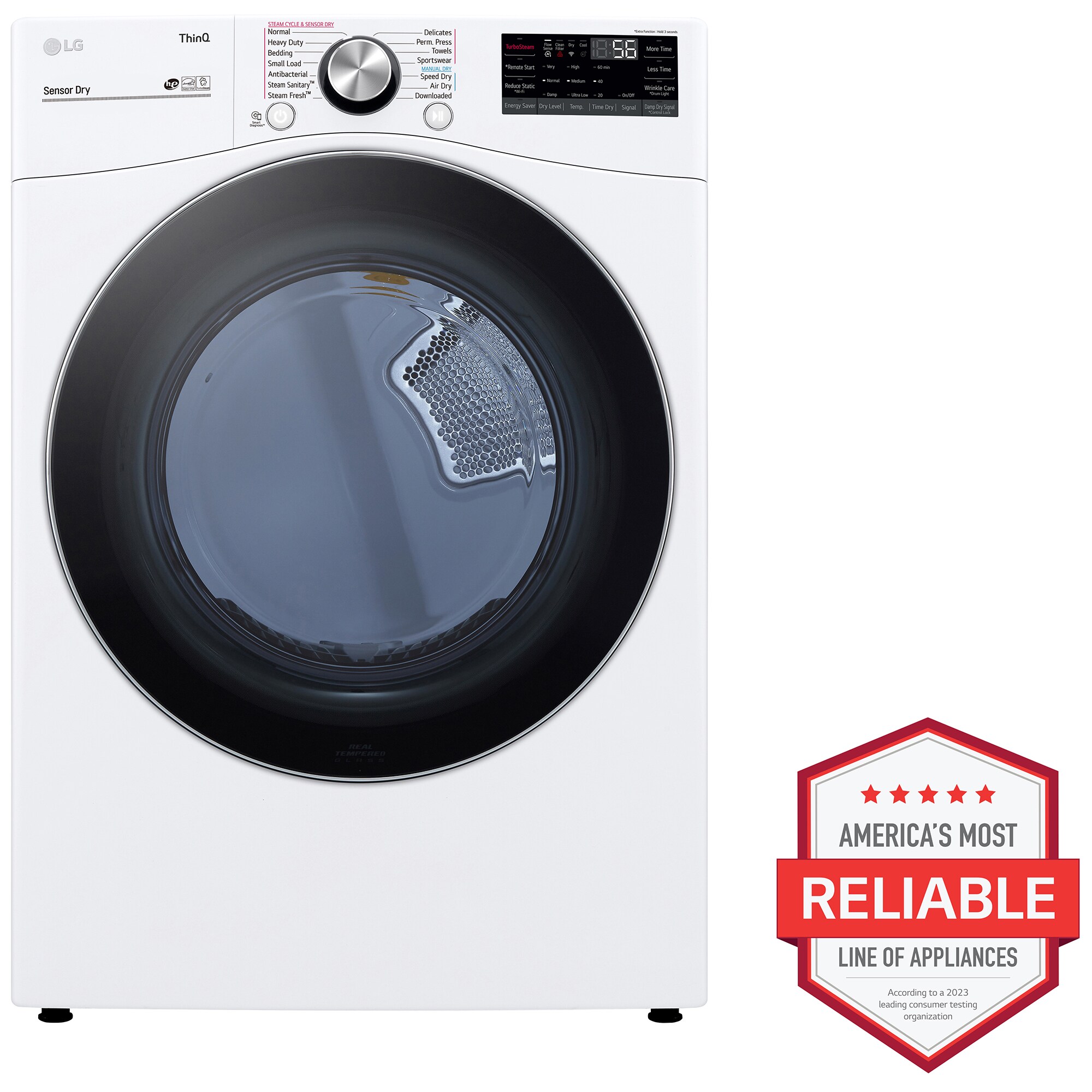 LG 27 in. 7.4 cu. ft. Smart Stackable Round-Door Gas Dryer with Tempered Glass, Built-In Intelligence, Sensor Dry, Turbo Steam, Sanitize & Steam Cycle - White, White, hires