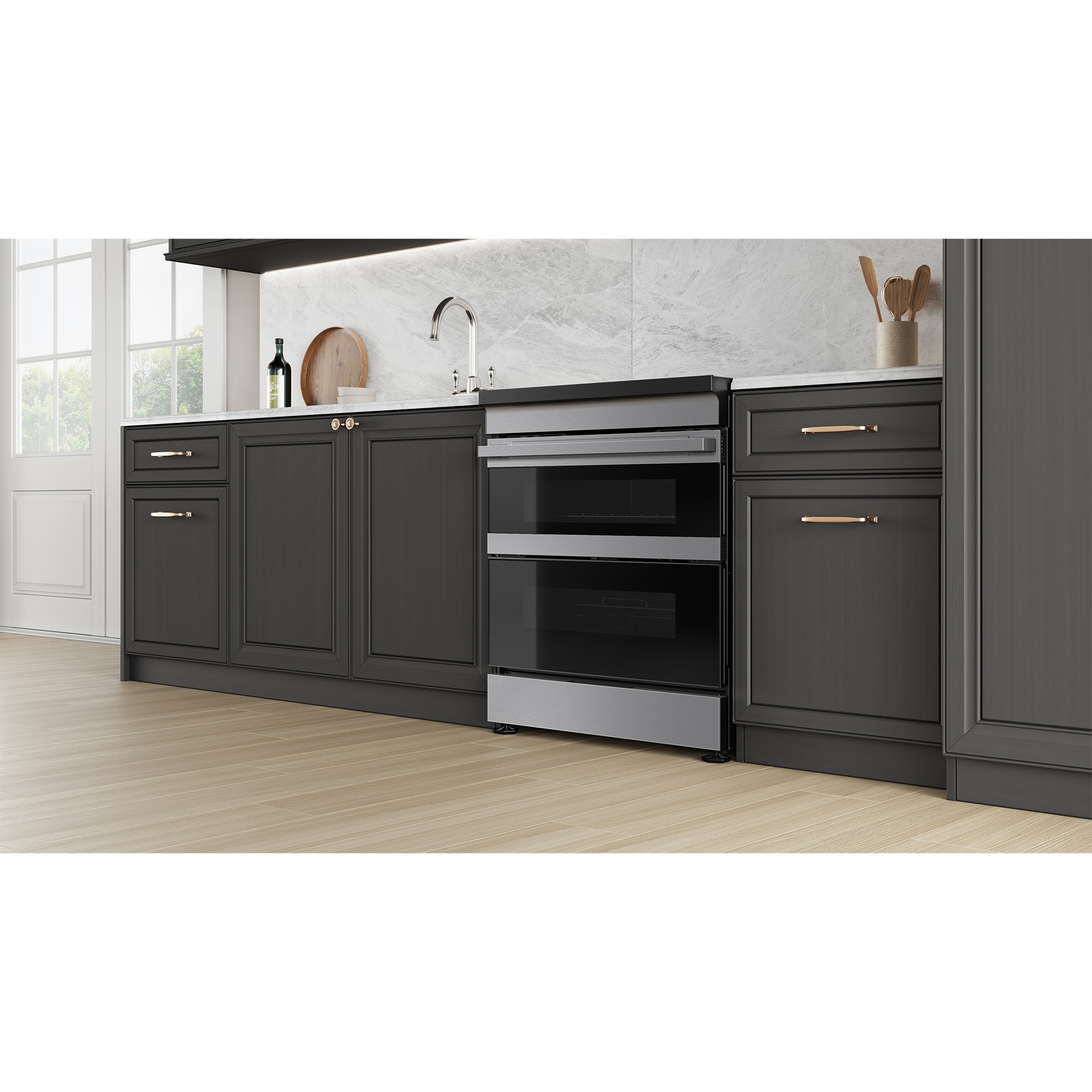 Samsung Bespoke 30 in. 6.1 cu. ft. Smart Air Fry True European Convection Double Oven Slide-In Electric Range with 4 Induction Burners - Stainless Steel, , hires