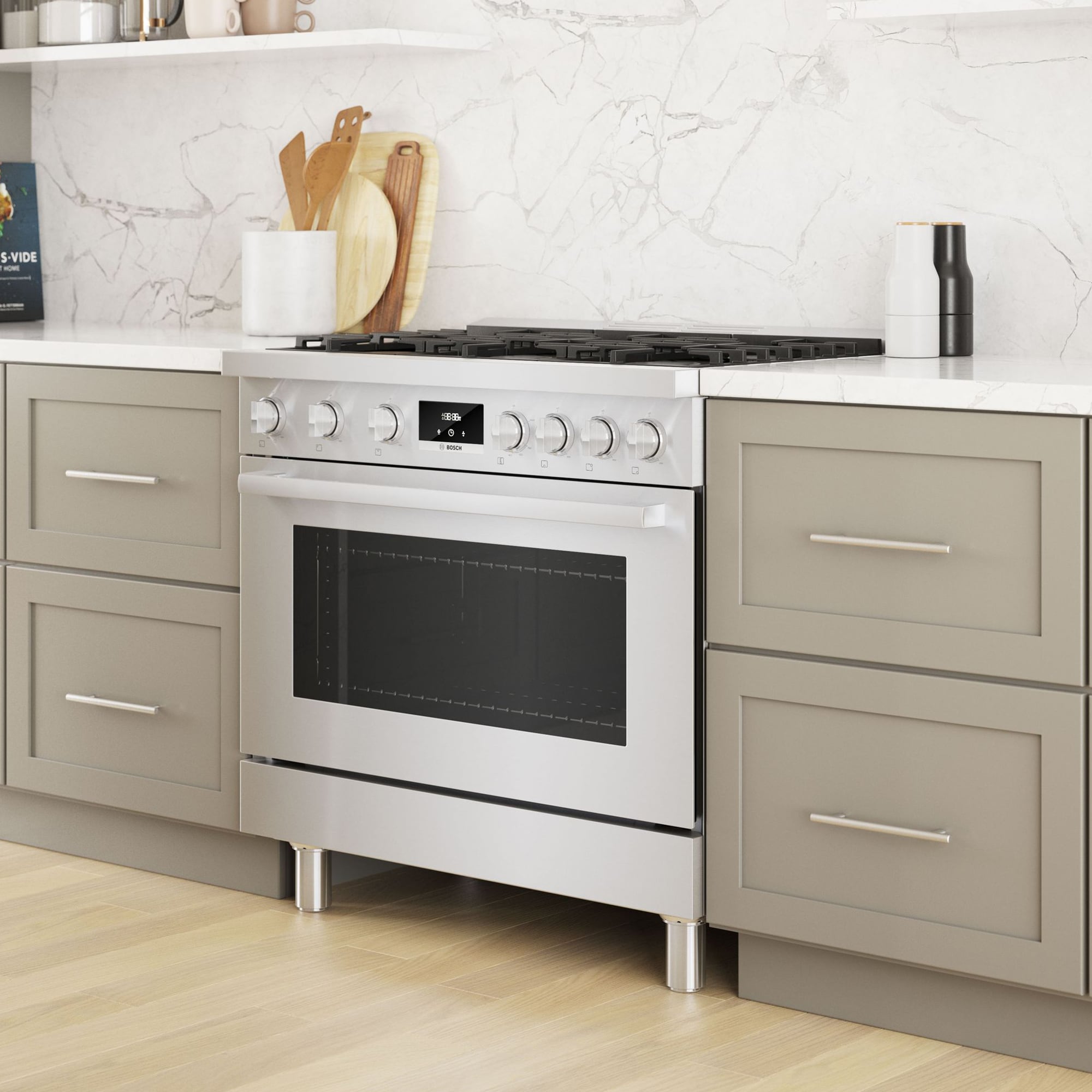 Bosch 800 Series 36 in. 3.7 cu. ft. True European Convection Dual Fuel Range with 6 Sealed Burners - Stainless Steel, , hires