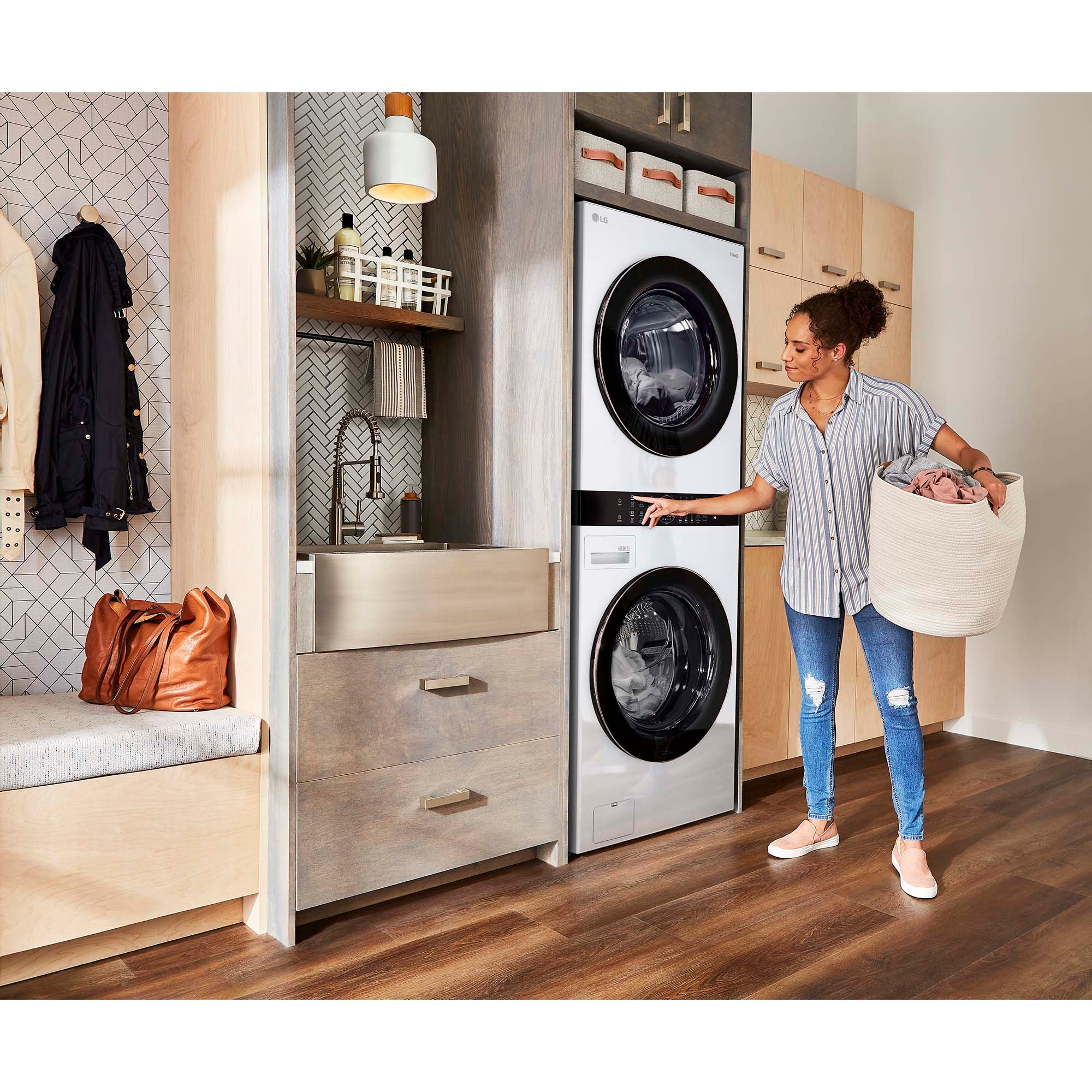 LG 27 in. WashTower with 4.5 cu. ft. Washer with 6 Wash Programs & 7.4 cu. ft. Electric Dryer with 6 Dryer Programs, Sensor Dry & Wrinkle Care - White, White, hires