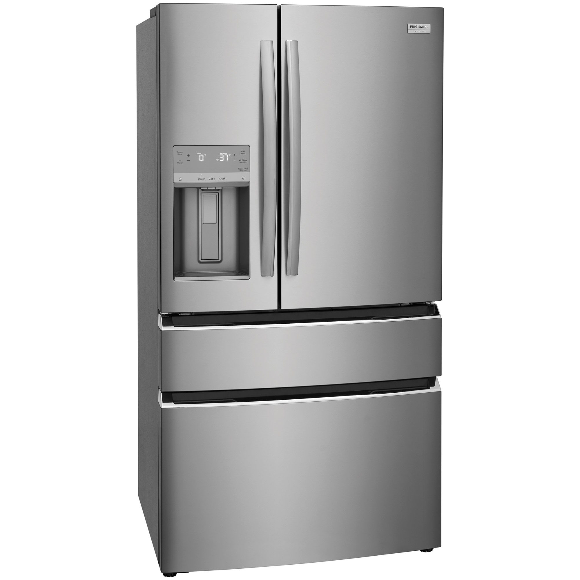 Frigidaire Gallery 36 in. 21.5 cu. ft. Counter Depth 4-Door French Door Refrigerator with External Ice & Water Dispenser and Custom-Flex Temp Drawer - Stainless Steel, Stainless Steel, hires