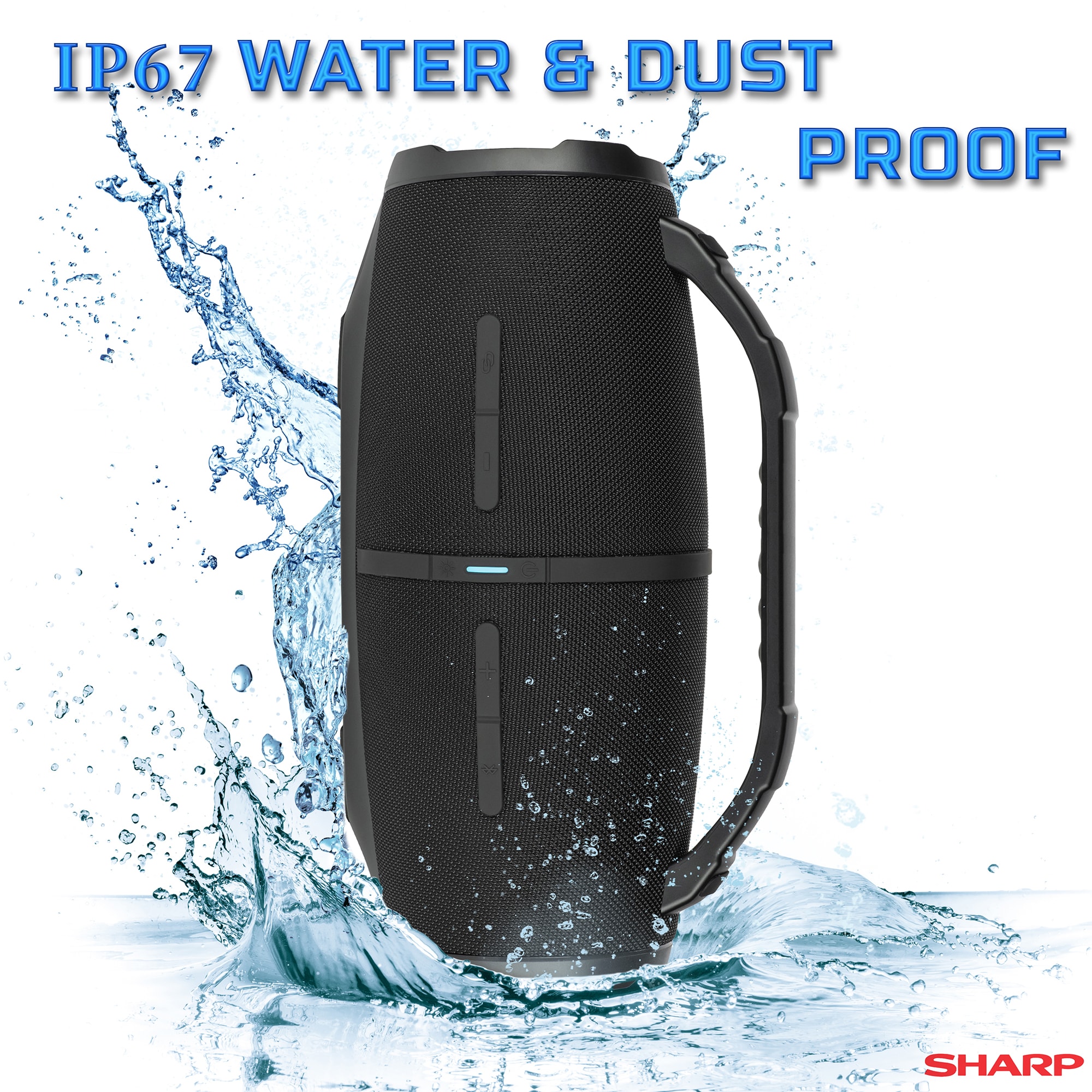 Sharp Portable Rechargeable Waterproof Bluetooth Speaker - Black, , hires