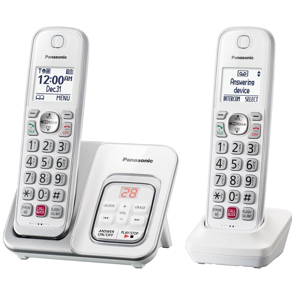 Panasonic 2-handset Cordless Phone Set with Answer Machine & Caller ID - White, , hires
