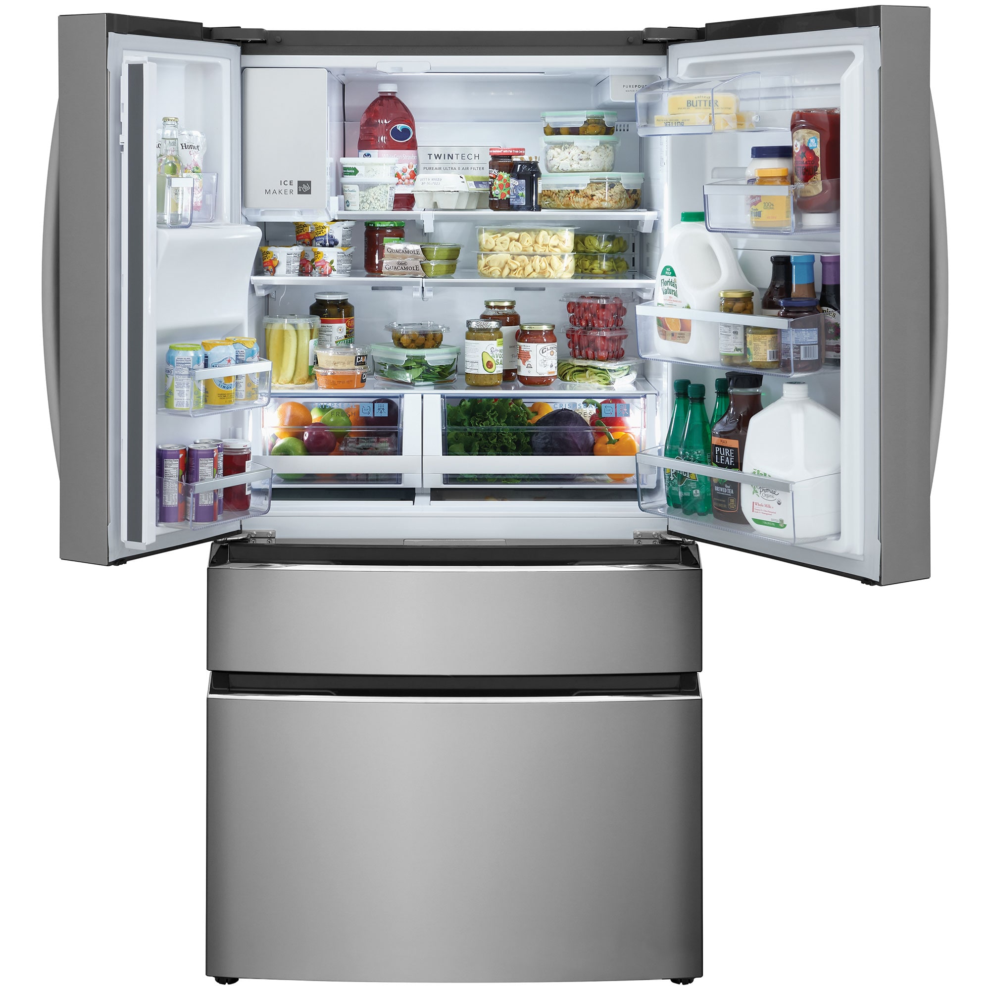 Frigidaire Gallery 36 in. 21.5 cu. ft. Counter Depth 4-Door French Door Refrigerator with External Ice & Water Dispenser and Custom-Flex Temp Drawer - Stainless Steel, Stainless Steel, hires