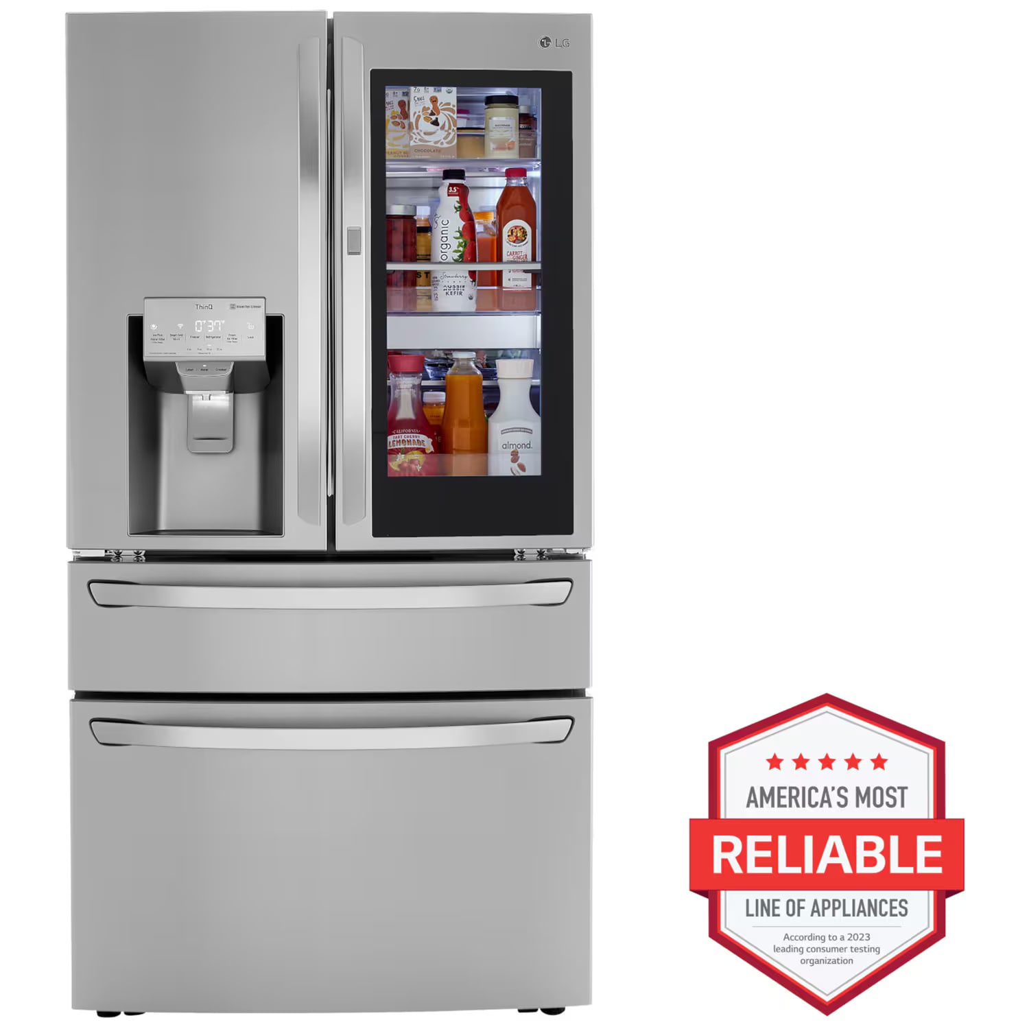 LG InstaView 36 in. 29.5 cu. ft. Smart 4-Door French Door Refrigerator with Ice & Water Dispenser - PrintProof Stainless Steel, PrintProof Stainless Steel, hires
