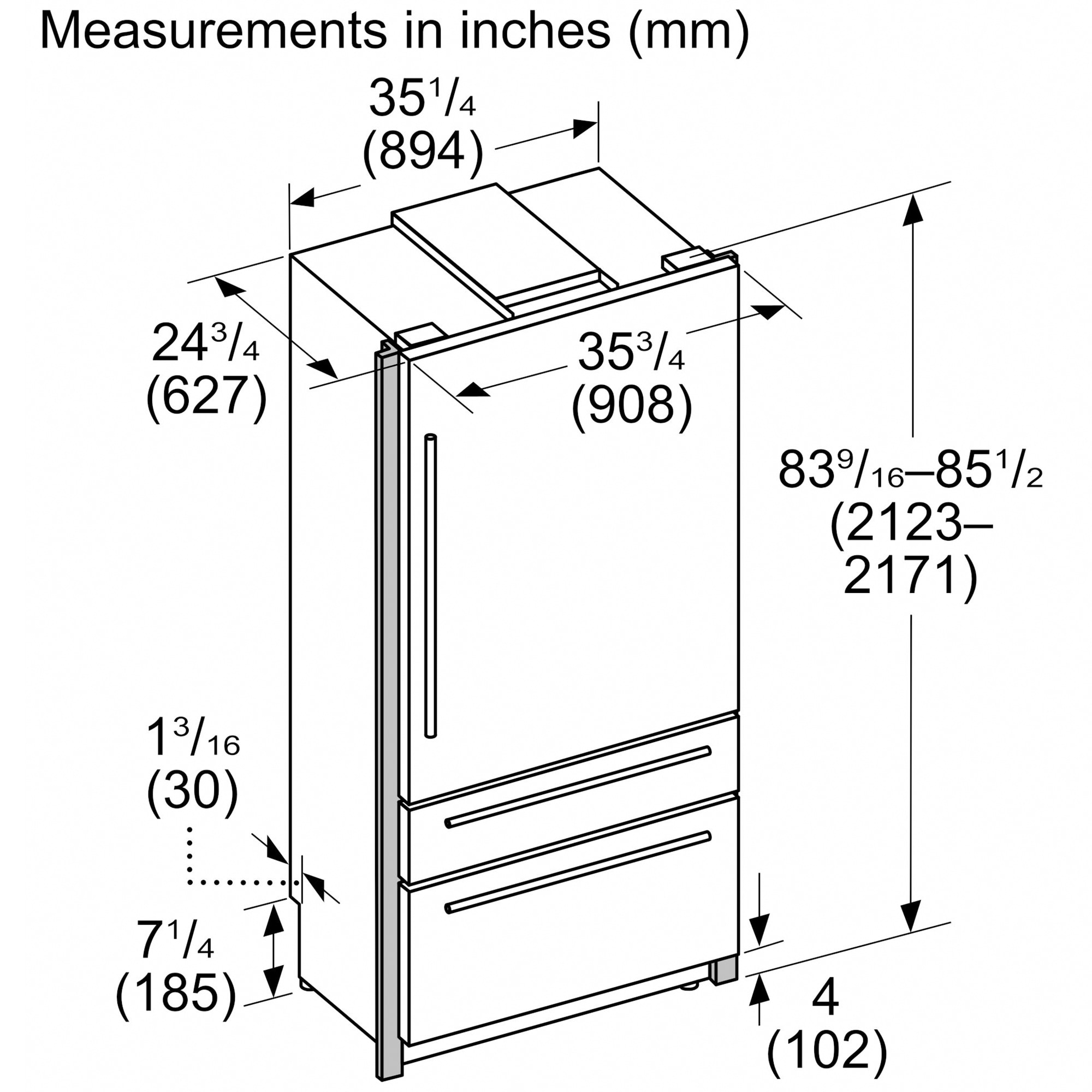 Thermador Freedom Collection 36 in. Built-In 20.2 cu. ft. Smart Counter Depth Bottom Freezer Refrigerator with Internal Water Dispenser and Professional handles- Stainless Steel, Stainless Steel, hires