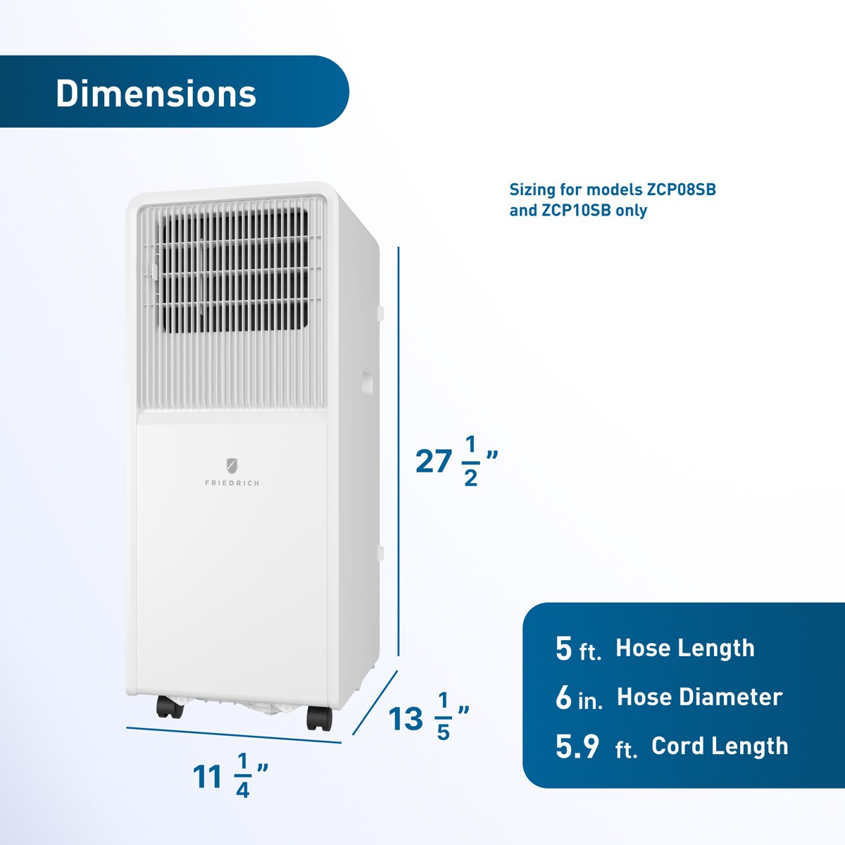 Friedrich ZoneAire Compact Series Single-Hose 8,000 BTU 115V Smart Portable Air Conditioner with 2 Fan Speeds, Remote Control - White, , hires