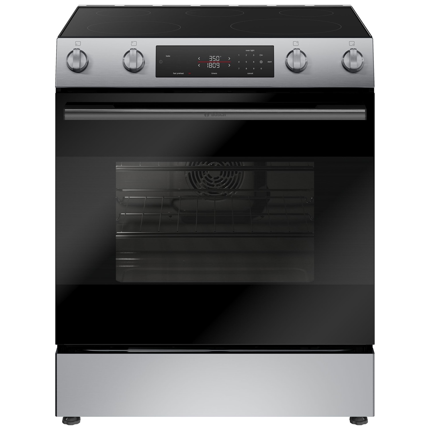 Bosch 100 Series 30 in. 5.8 cu. ft. Air Fry Standard Convection Slide-In Electric Range with Smoothtop Burners - Stainless Steel, , hires