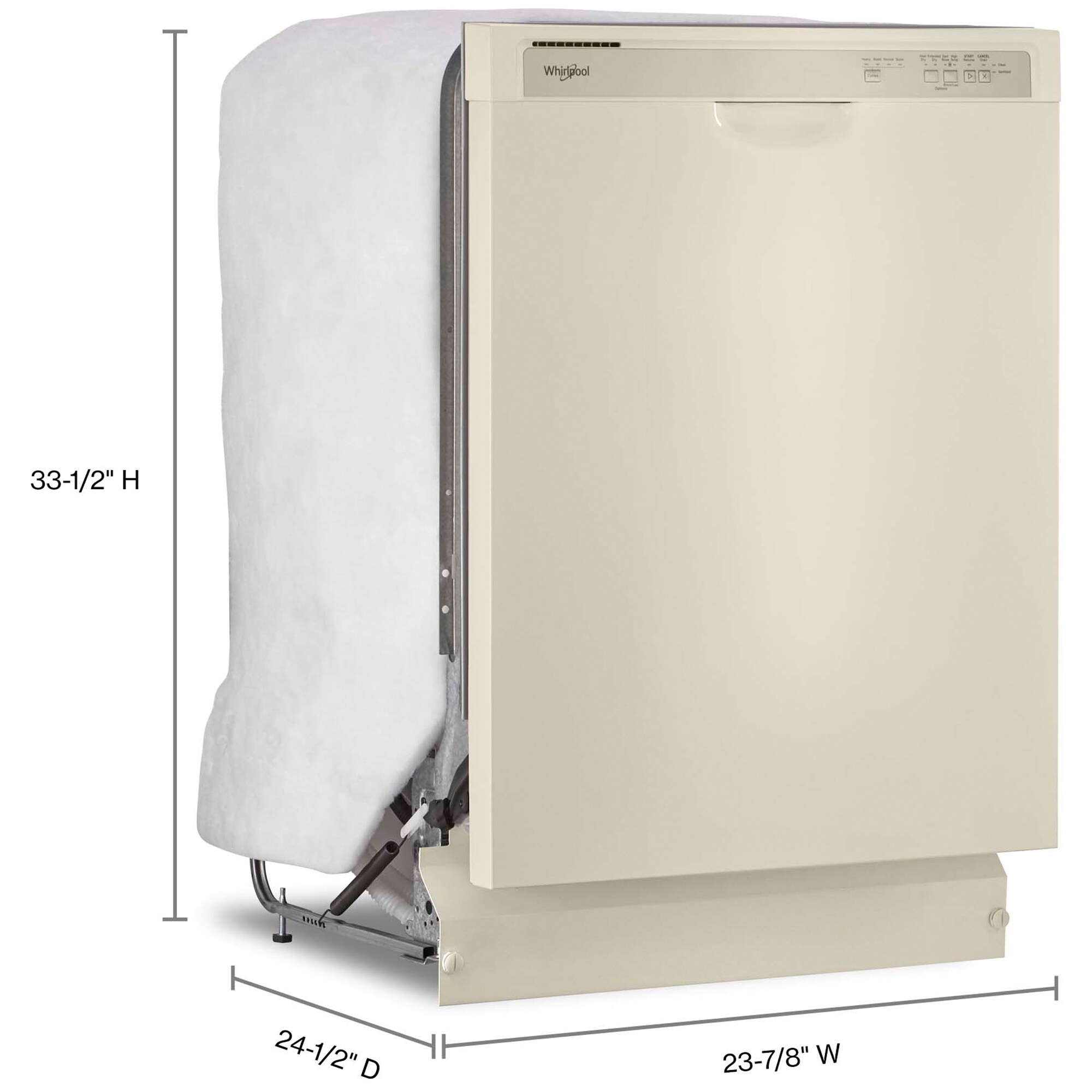 Whirlpool 24 in. Front Control Dishwasher with 57 dBa Sound Level & Pocket - Biscuit, Biscuit, hires