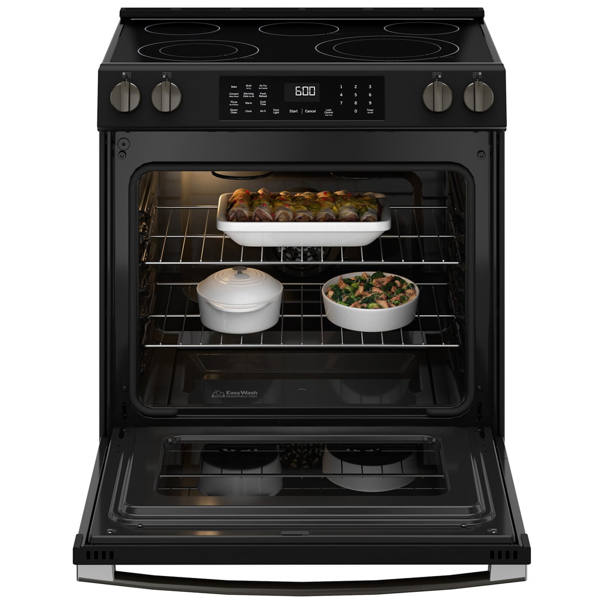 GE 30 in. 5.3 cu. ft. Smart Air Fry Standard Convection Slide-In Electric Range with Radiant Burners - Black Slate, , hires