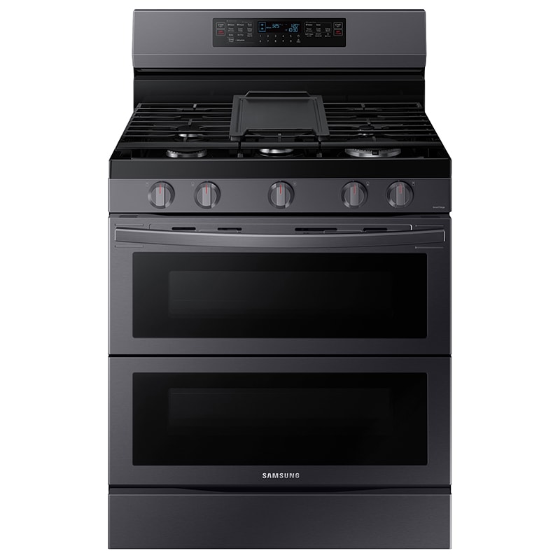 Samsung 30 in. 6 cu. ft. Smart Air Fry True European Convection Double Oven Gas Range with 5 Sealed Burners & Griddle - Black Stainless, Black Stainless, hires