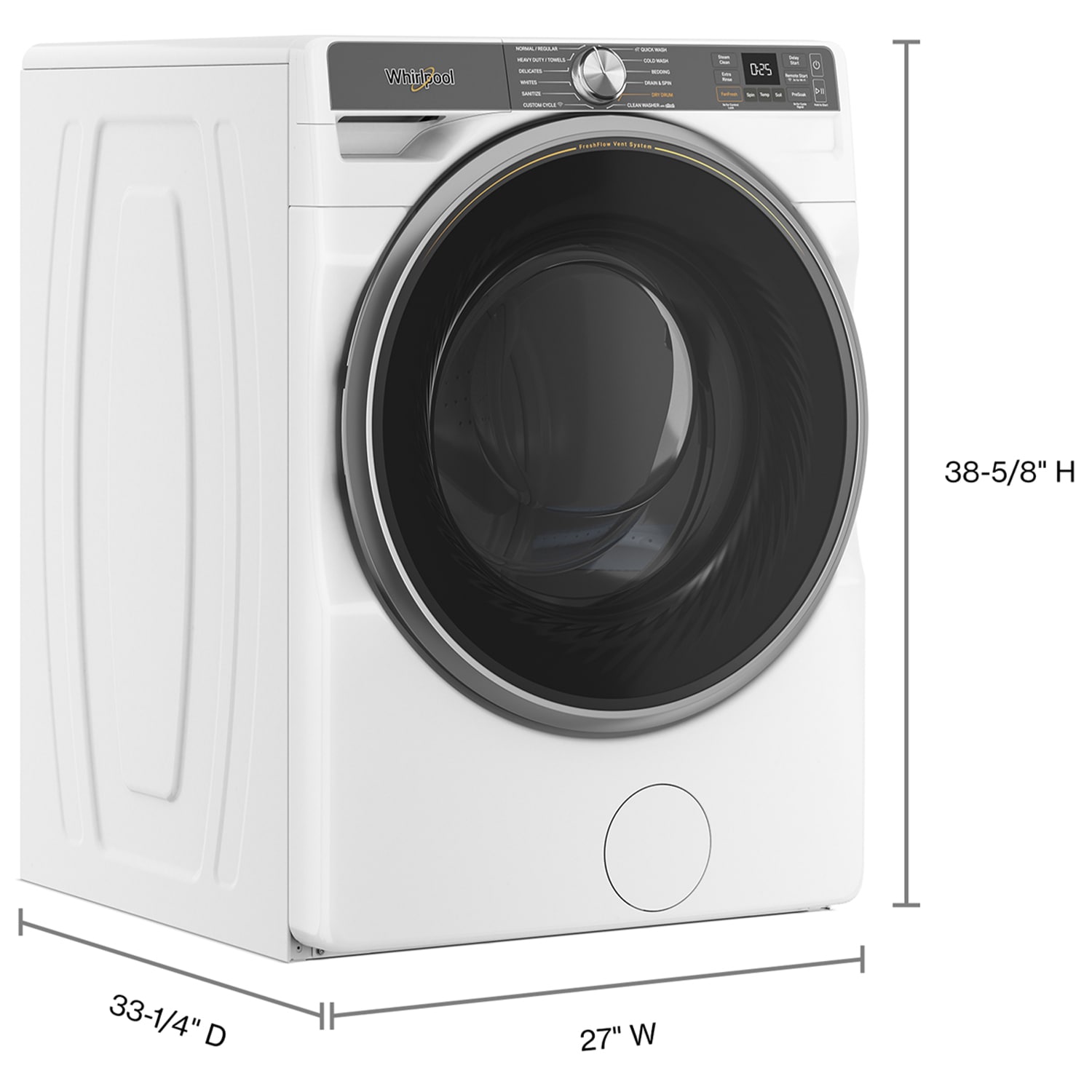 Whirlpool 27 in. 5.0 cu. ft. Smart Stackable Front Load Washer with FreshFlow Vent System, Sanitize & Steam Cycle - White, White, hires