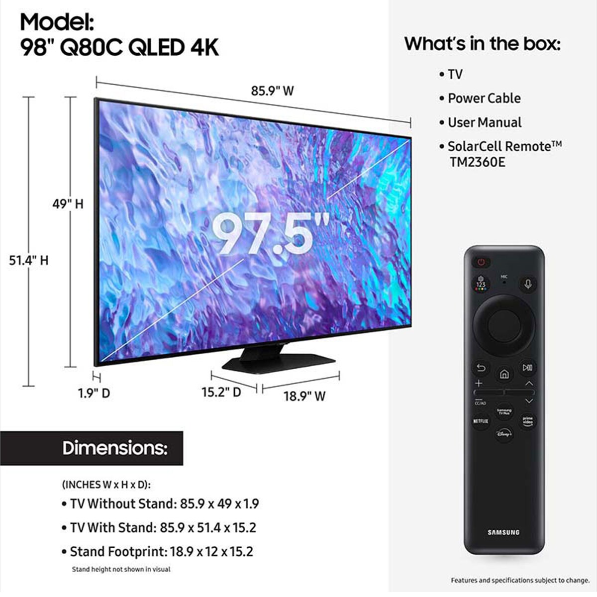 Samsung 98" Class Q80C Series QLED 4K UHD Smart Tizen TV P.C