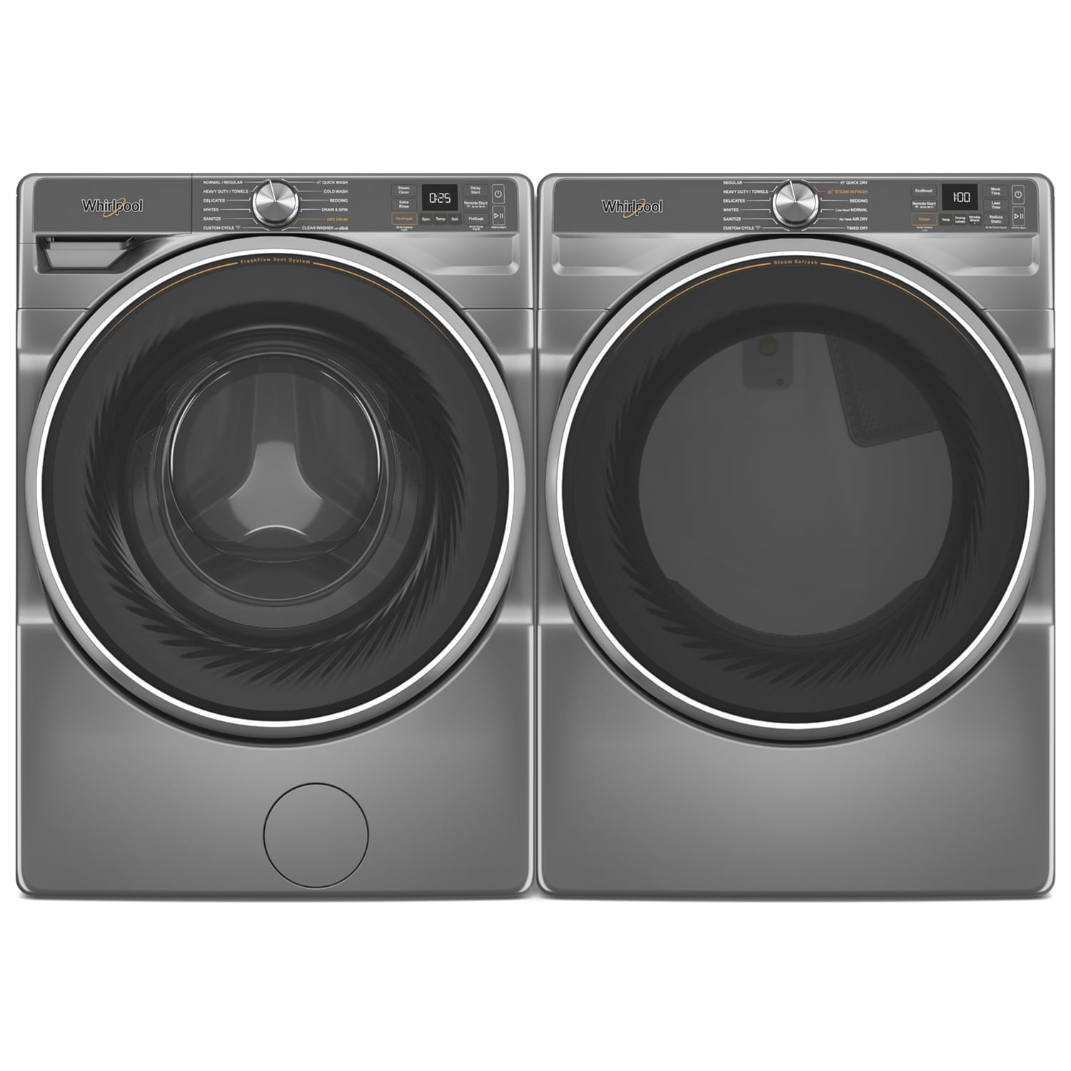 Whirlpool 27 in. 7.4 cu. ft. Smart Stackable Electric Dryer with Sensor Dry, Sanitize & Steam Cycle - Silver, Silver, hires