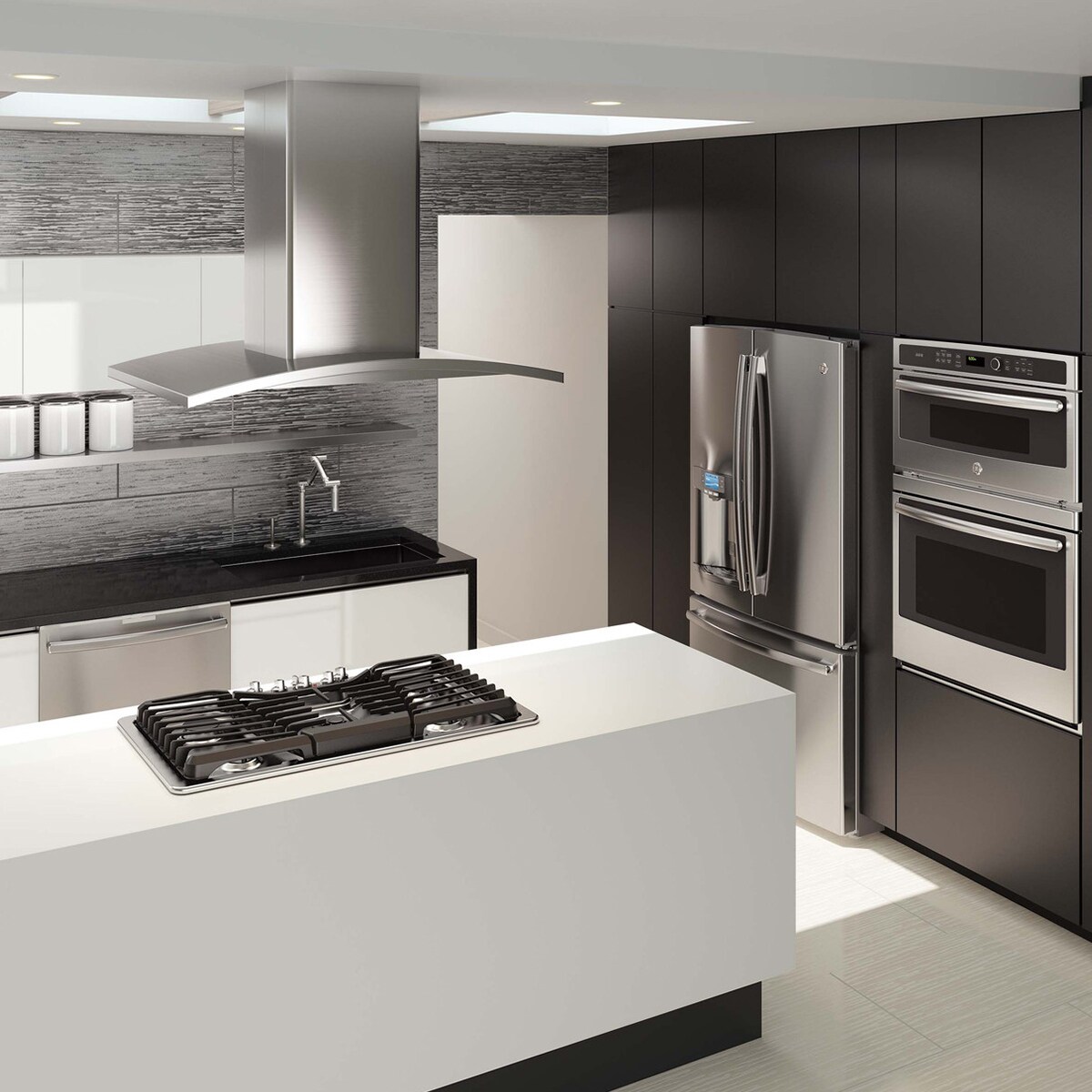 GE 36 in. Chimney Style Range Hood with 4 Speed Settings, 430 CFM & 2 LED Lights - Stainless Steel, , hires