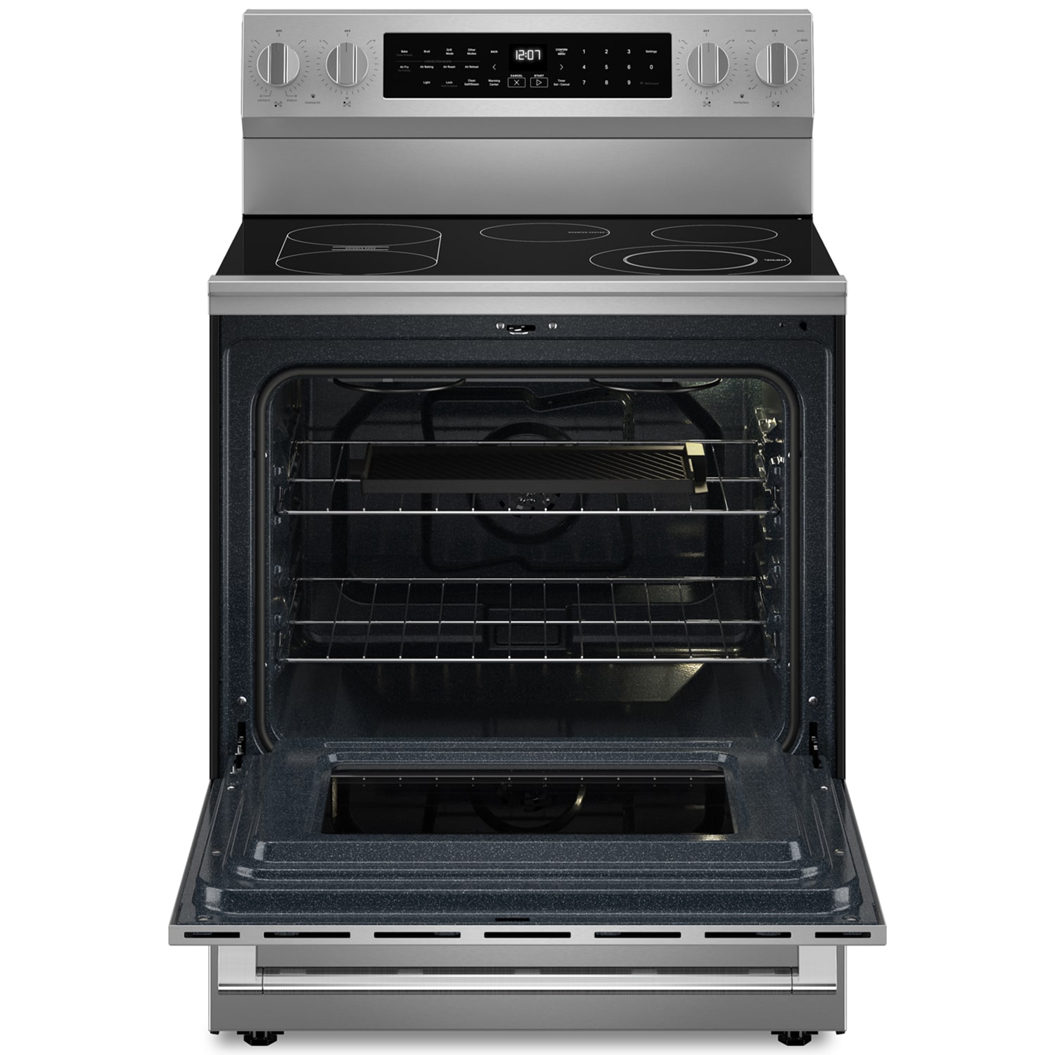 Maytag 30 in. 5.3 cu. ft. Smart Air Fry Standard Convection Electric Range with Radiant Burners, Grill & Griddle - Fingerprint Resistant Stainless, , hires