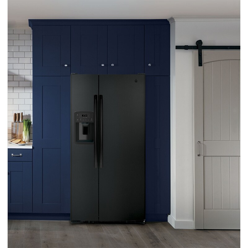 GE 33 in. 23.0 cu. ft. Energy Star Side-by-Side Refrigerator with External Ice & Water Dispenser - Black, Black, hires