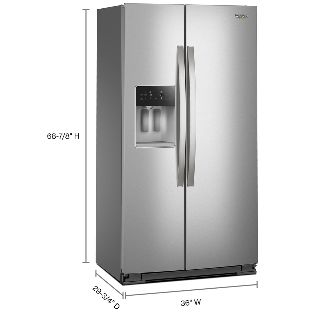 Whirlpool 36 in. 20.8 cu. ft. Counter Depth Side-by-Side Refrigerator with Ice & Water Dispenser - Fingerprint Resistant Stainless Steel, Stainless Steel, hires
