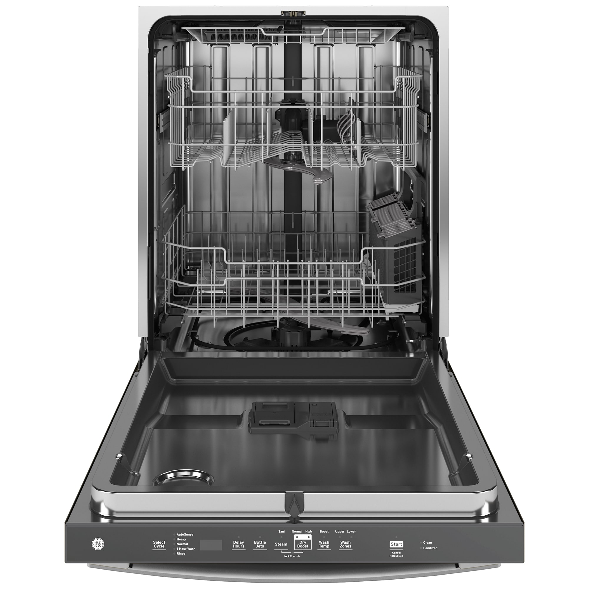 GE 24 in. Top Control Flush-Mount Dishwasher with 45 dBa Sound Level, 3rd-Rack & Dry Boost - Fingerprint Resistant Stainless, Fingerprint Resistant Stainless, hires