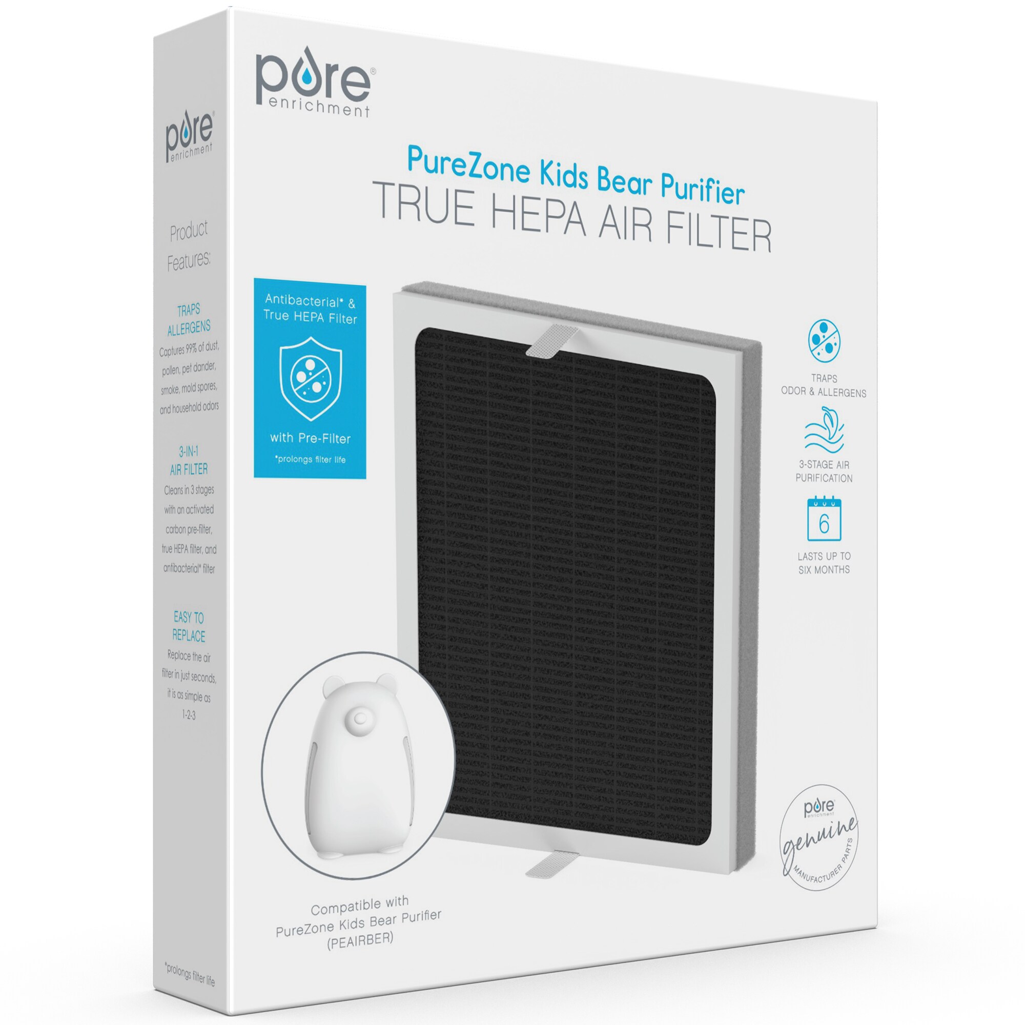 Pure Enrichment Genuine 4-in-1 True HEPA Replacement Air Filter for the PureZone Turbo Air Purifier, , hires