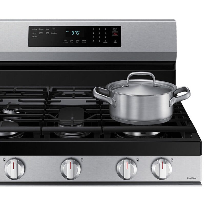Samsung 30 in. 6 cu. ft. Smart Air Fry Standard Convection Gas Range with 5 Sealed Burners & Griddle - Stainless Steel, Stainless Steel, hires