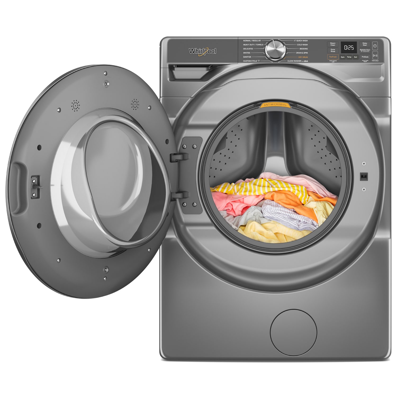 Whirlpool 27 in. 5.0 cu. ft. Smart Stackable Front Load Washer with FreshFlow Vent System, Sanitize & Steam Cycle - Radiant Silver, Radiant Silver, hires