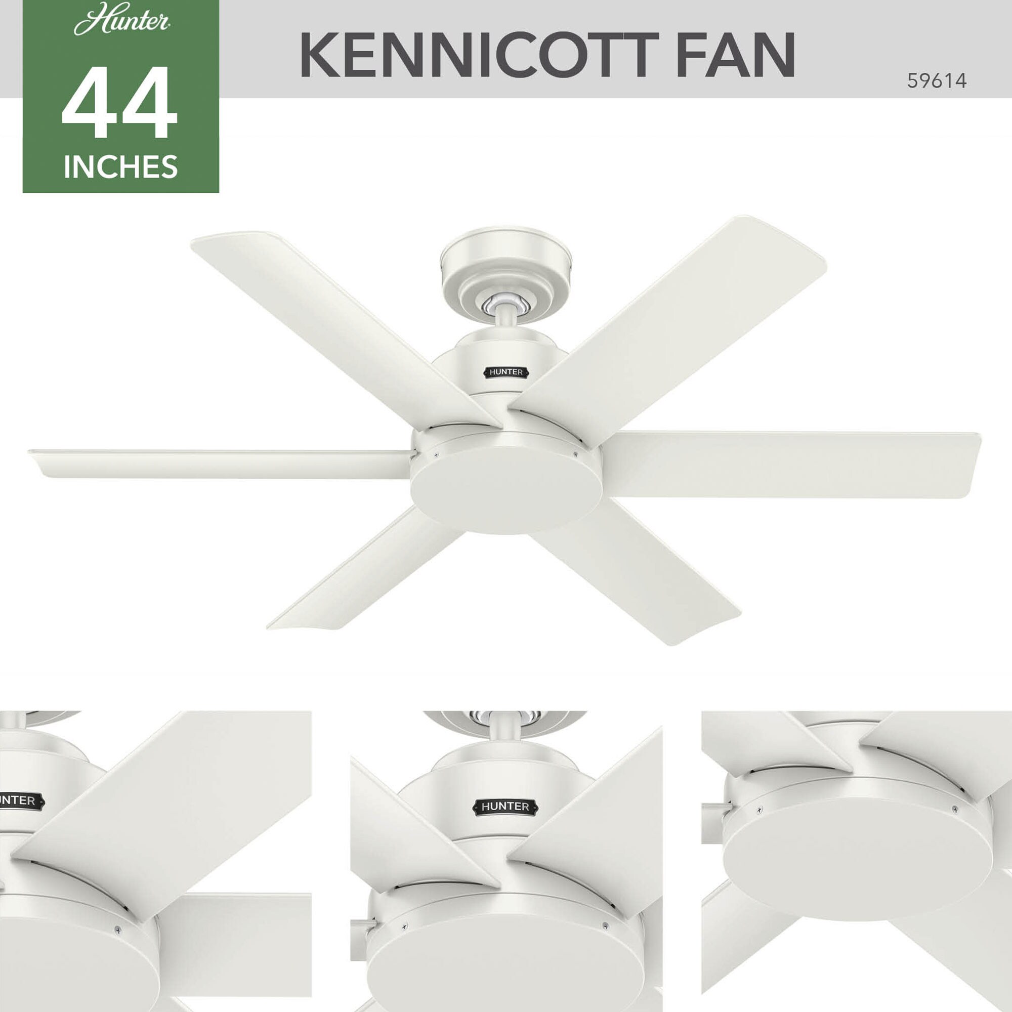Hunter Kennicott 44 in. Indoor/Outdoor Ceiling Fan with Wall Control - Matte White, Matte White, hires