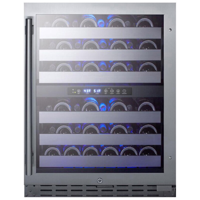 Summit 24 in. Undercounter Wine Cooler with Wire Racks, Dual Temperature Zones & 46 Bottle Capacity - Stainless Steel, , hires