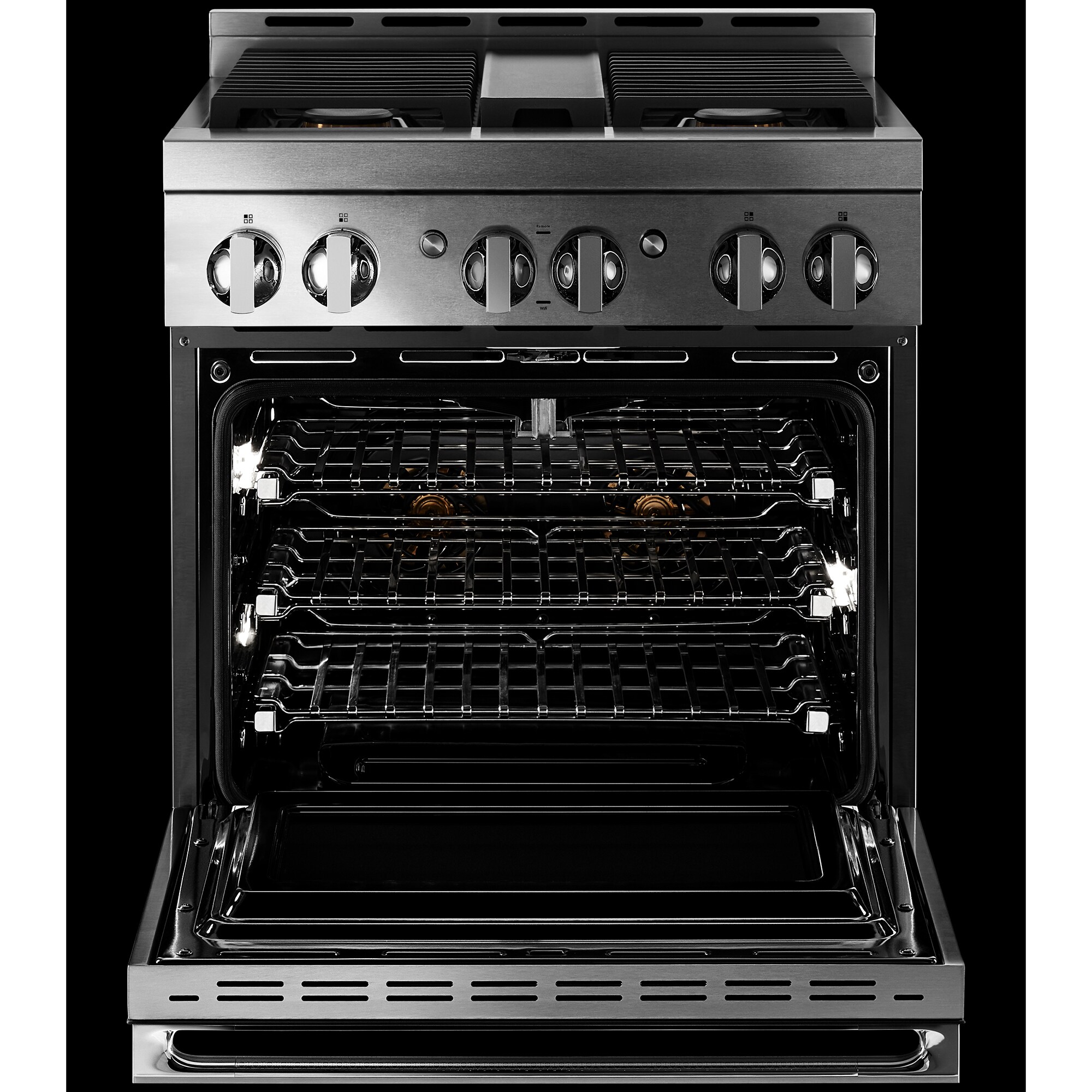 JennAir Noir Series 30 in. 4.1 cu. ft. Smart True European Convection Gas Range with 4 Sealed Burners - Stainless Steel, , hires
