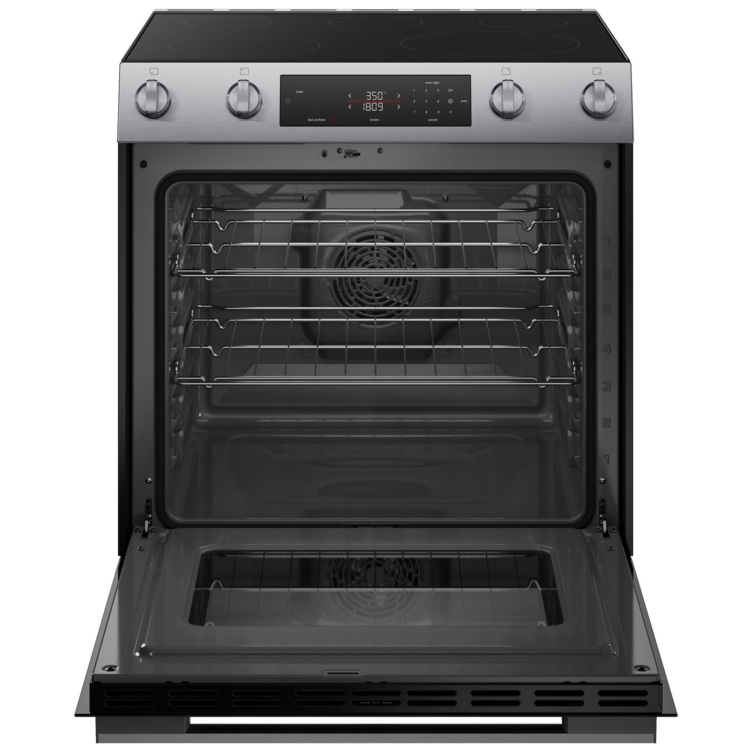 Bosch 100 Series 30 in. 5.8 cu. ft. Air Fry Standard Convection Slide-In Electric Range with Smoothtop Burners - Stainless Steel, , hires