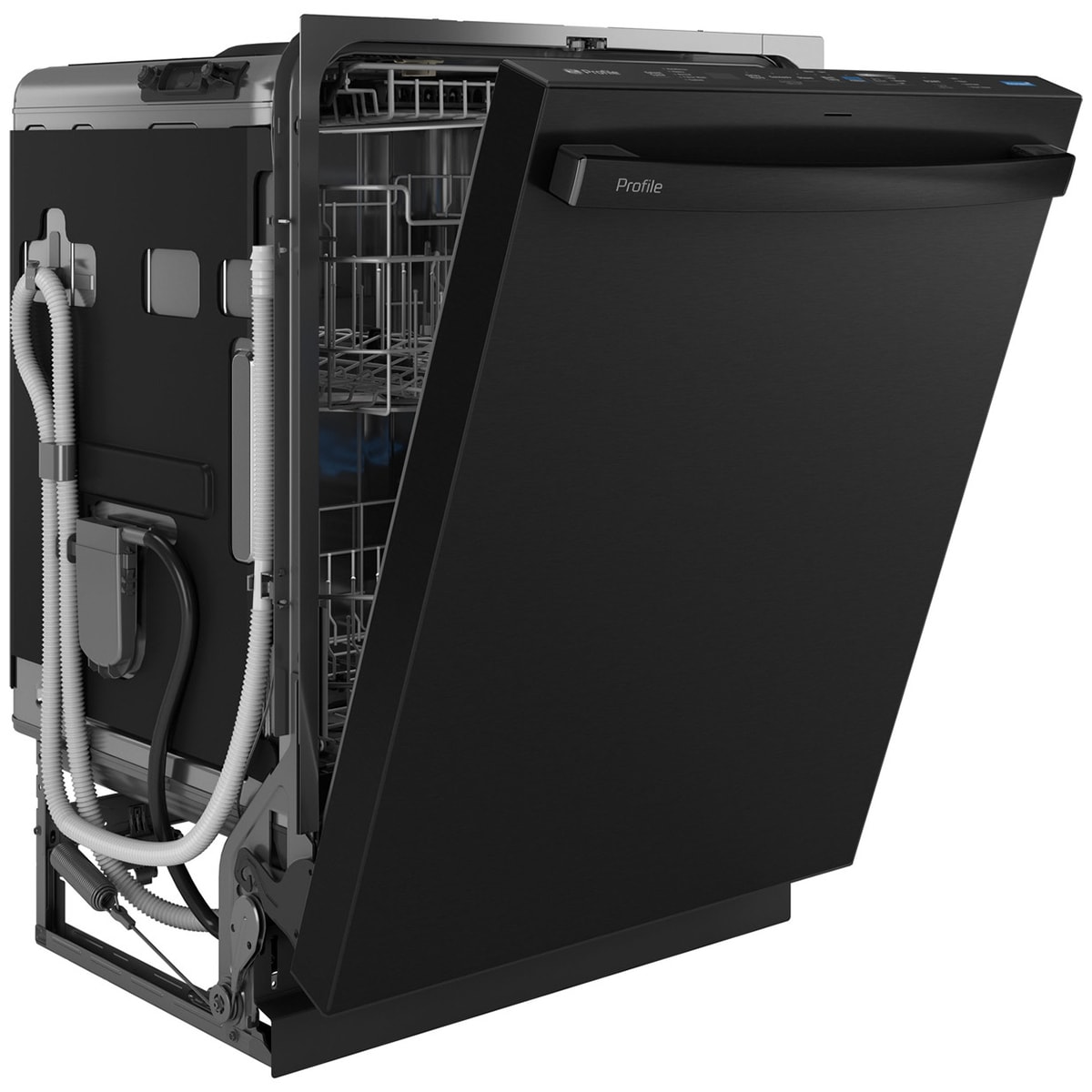 GE Profile 24 in. Top Control Flush-Mount Smart Dishwasher with 42 dBa Sound Level, 3rd-Rack & Twin Turbo Dry Boost - Fingerprint resistant Black Stainless, , hires