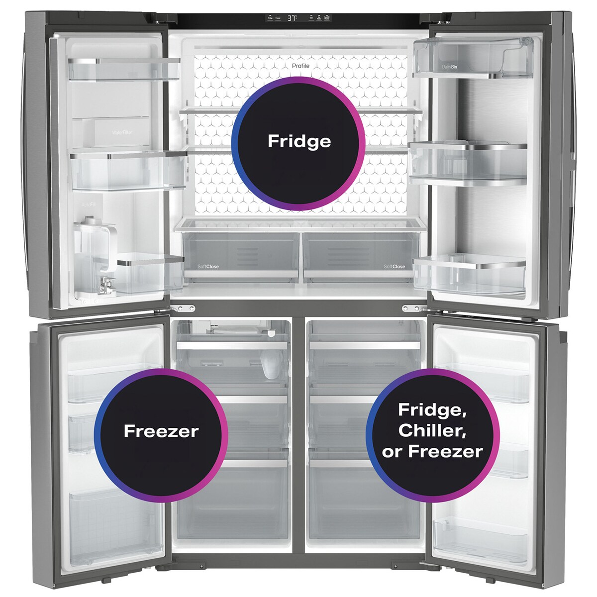 GE Profile 36 in. 22.9 cu. ft. Smart Counter Depth 4-Door French Door Refrigerator with Internal Water AutoFill Pitcher - Fingerprint Resistant Stainless, , hires