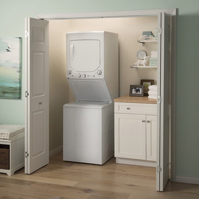 GE 24 in. Laundry Center with 2.3 cu. ft. Washer with 11 Wash Programs & 4.4 cu. ft. Gas Dryer with 4 Dryer Programs & Wrinkle Care - White, , hires