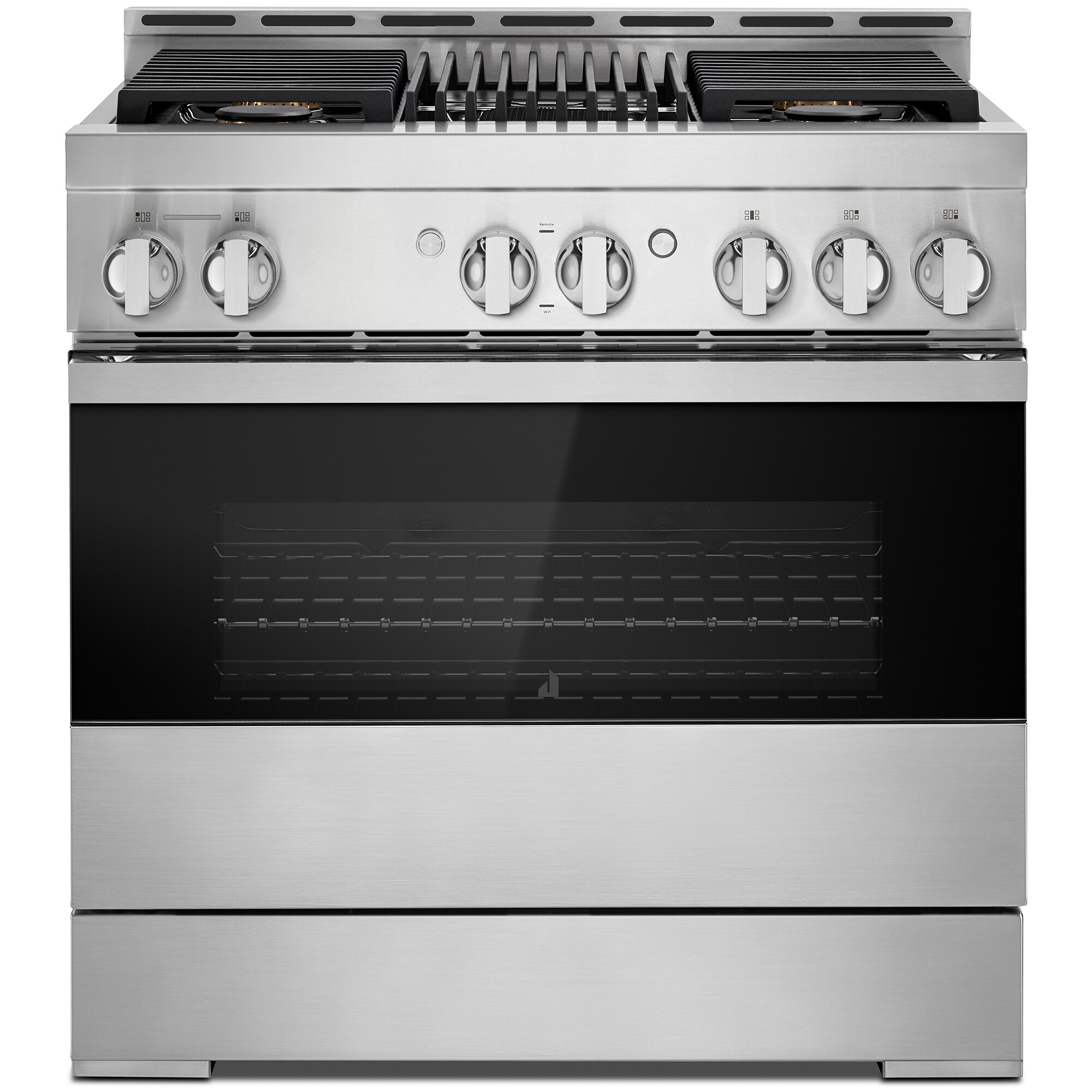 JennAir Noir Series 36 in. 5.1 cu. ft. Smart True European Convection Gas Range with 4 Sealed Burners & Grill - Stainless Steel, , hires