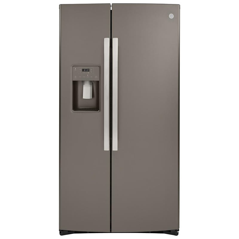 GE 36 in. 21.8 cu. ft. Counter Depth Side by Side Refrigerator with Ice & Water Dispenser - Fingerprint Resistant Slate, Slate, hires