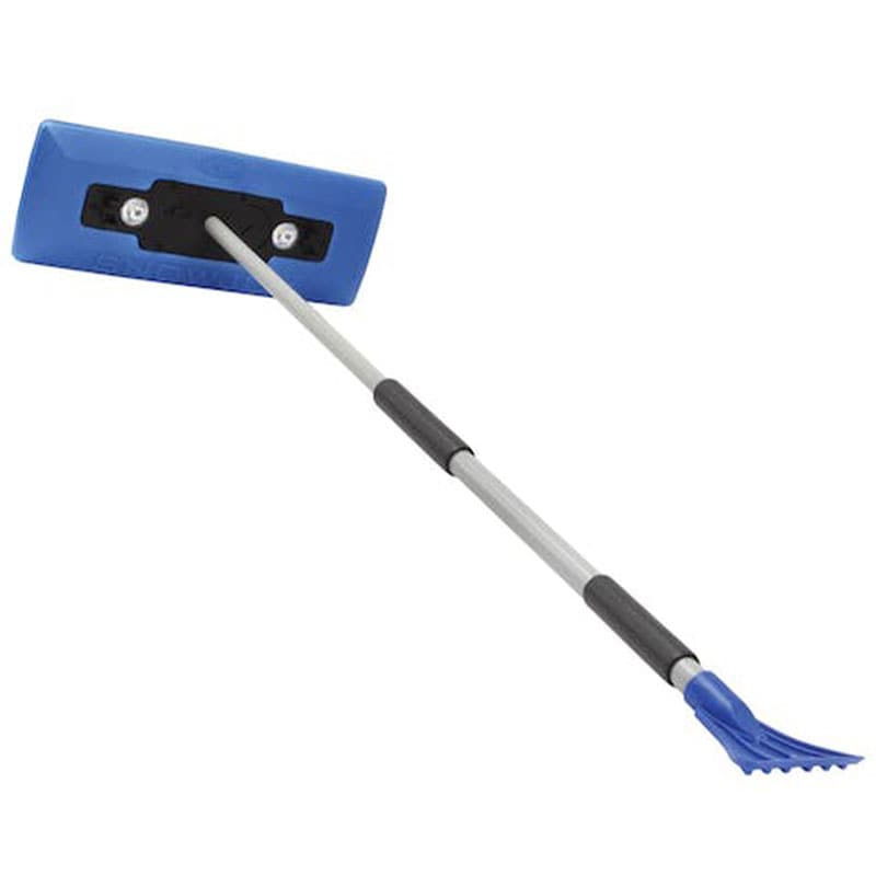 Snow Joe 4-In-1 Telescoping Snow Broom & Ice Scraper with 18 in. Foam Head and Headlights - Blue, , hires