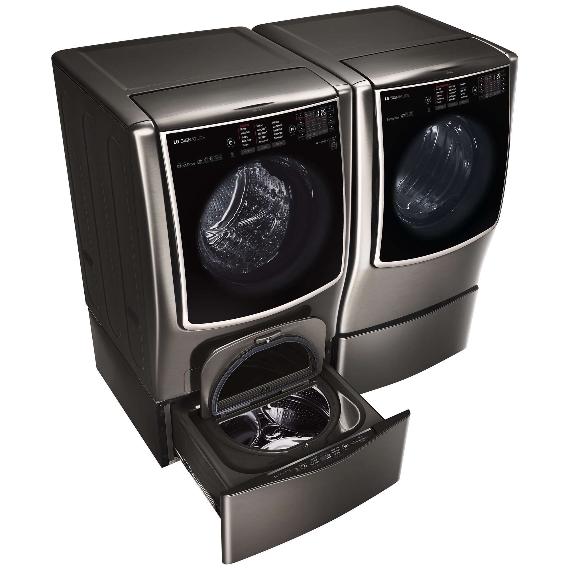 LG Signature 30 in. 5.8 cu. ft. Smart Front Load Washer with Sanitize Cycle, Steam Wash & Self Clean - Black Stainless Steel, , hires