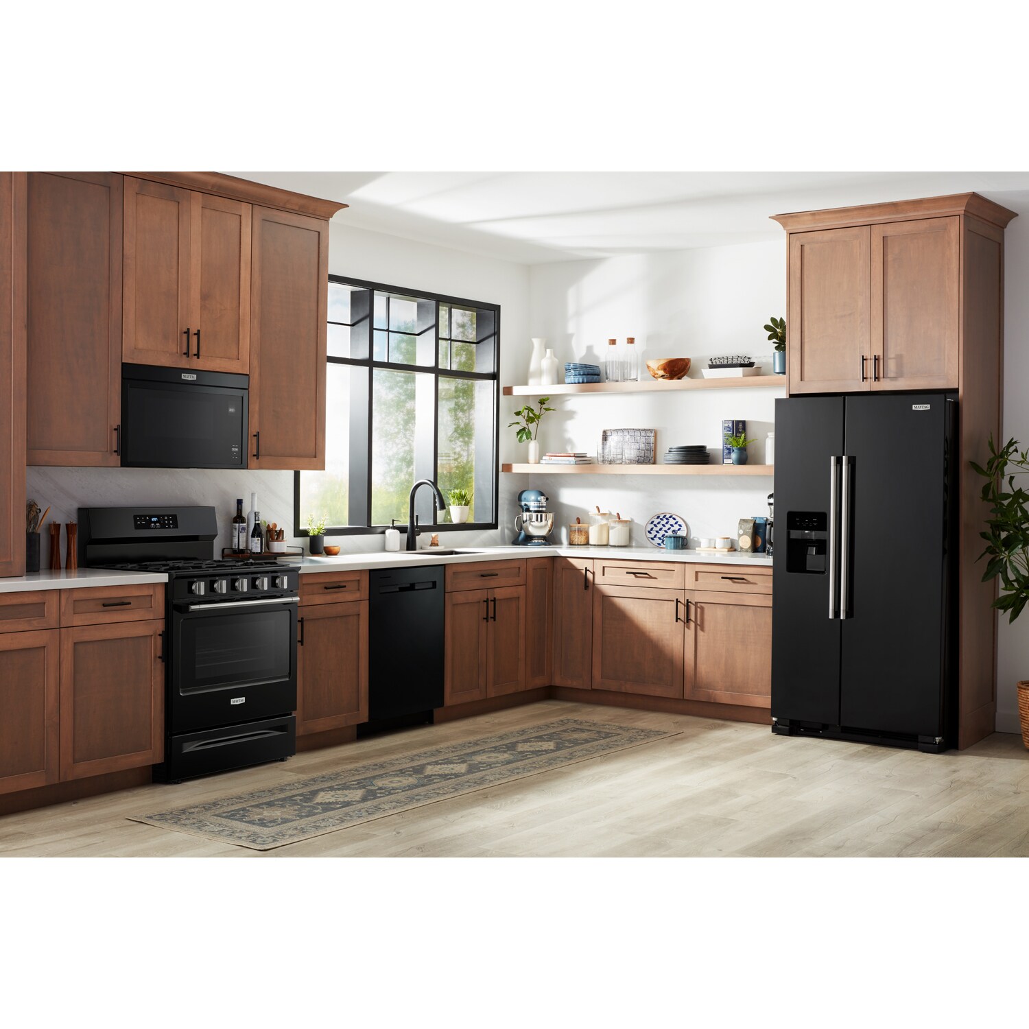 Maytag 30 in. 5 cu. ft. Air Fry Standard Convection Gas Range with 5 Sealed Burners - Black, Black, hires
