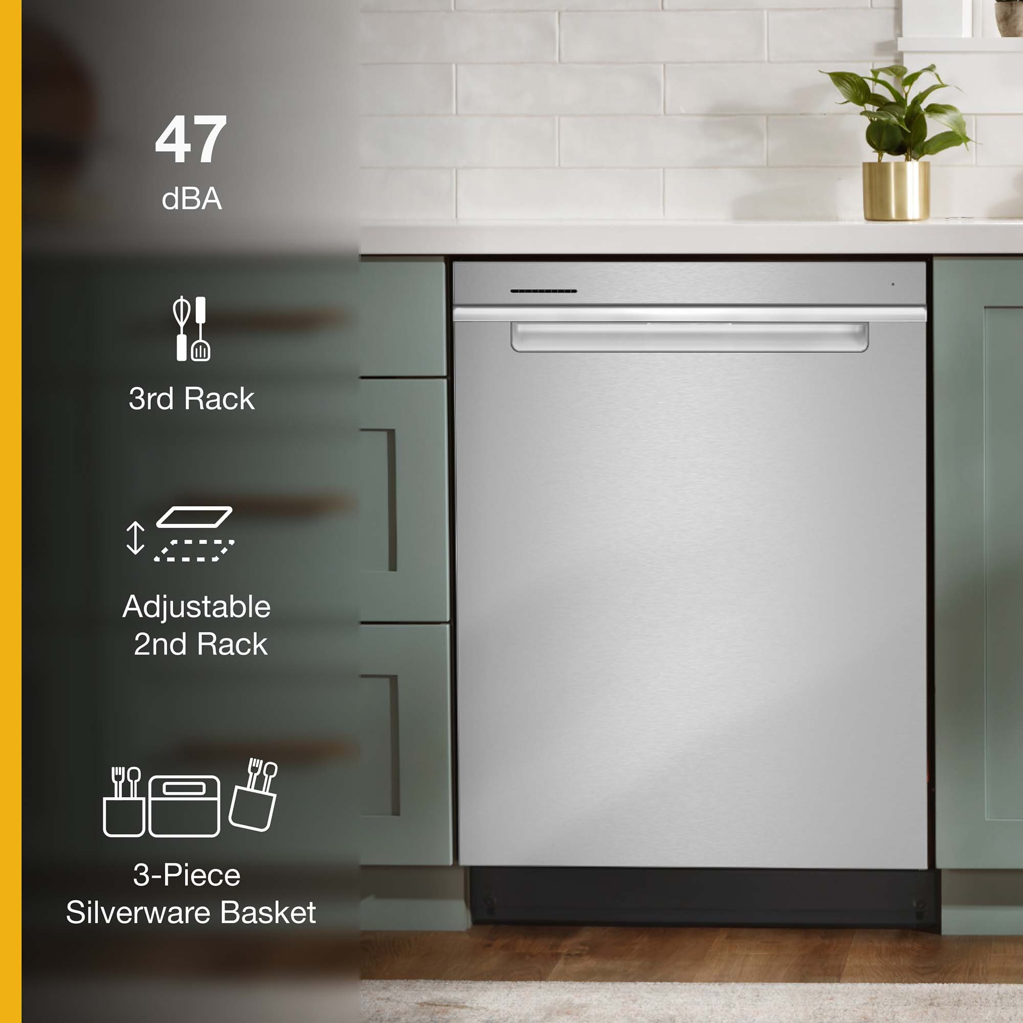 Whirlpool 24 in. Top Control Dishwasher with 47 dBa Sound Level, 3rd-Rack & Pocket - Fingerprint Resistant Stainless, , hires