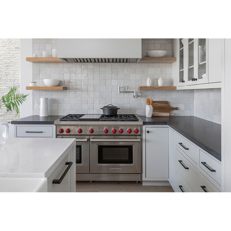 Wolf 48 in. 6.9 cu. ft. Standard Convection Double Oven Gas Range with 6 Sealed Burners & Griddle - Stainless Steel, , hires