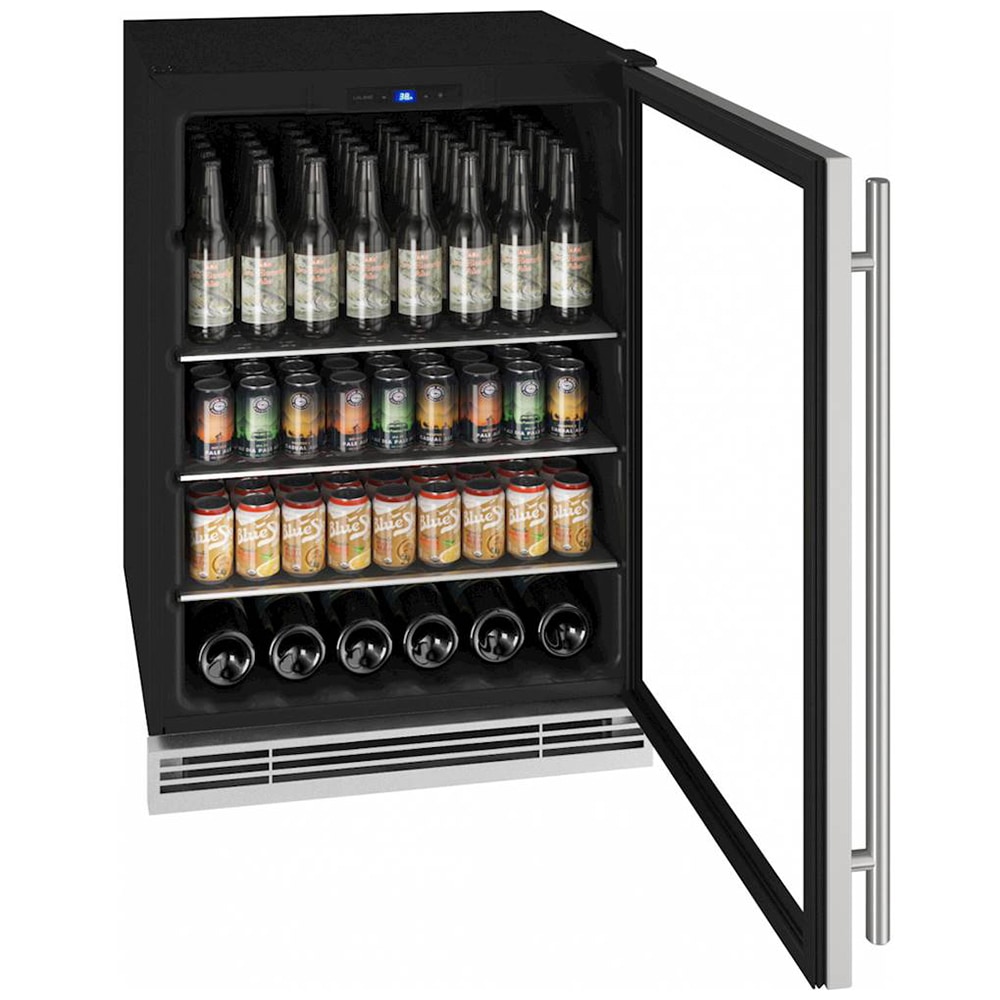 U-Line 1 Class Series 24 in. Built-In/Freestanding 5.7 cu. ft. Compact Beverage Center with Adjustable Shelves & Digital Control - Stainless Steel, , hires