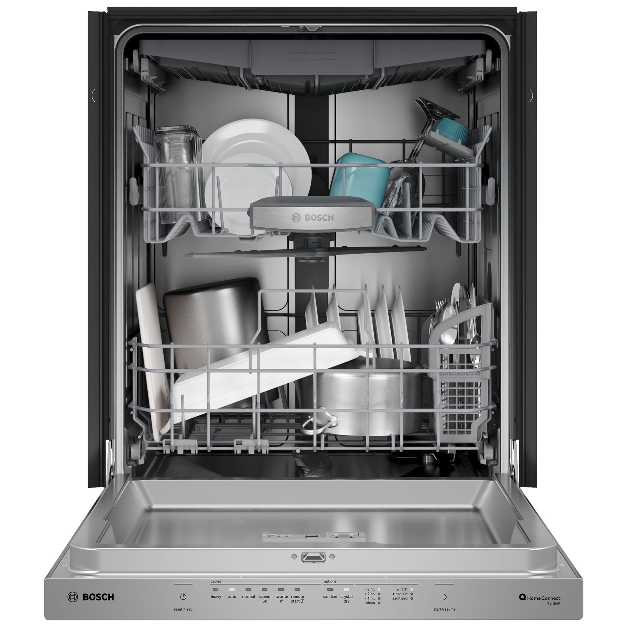 Bosch 800 Series 24 in. Top Control Smart Dishwasher with 42 dBA Sound Level, 3rd Rack, CrystalDry & Pocket Handle - Stainless Steel, , hires