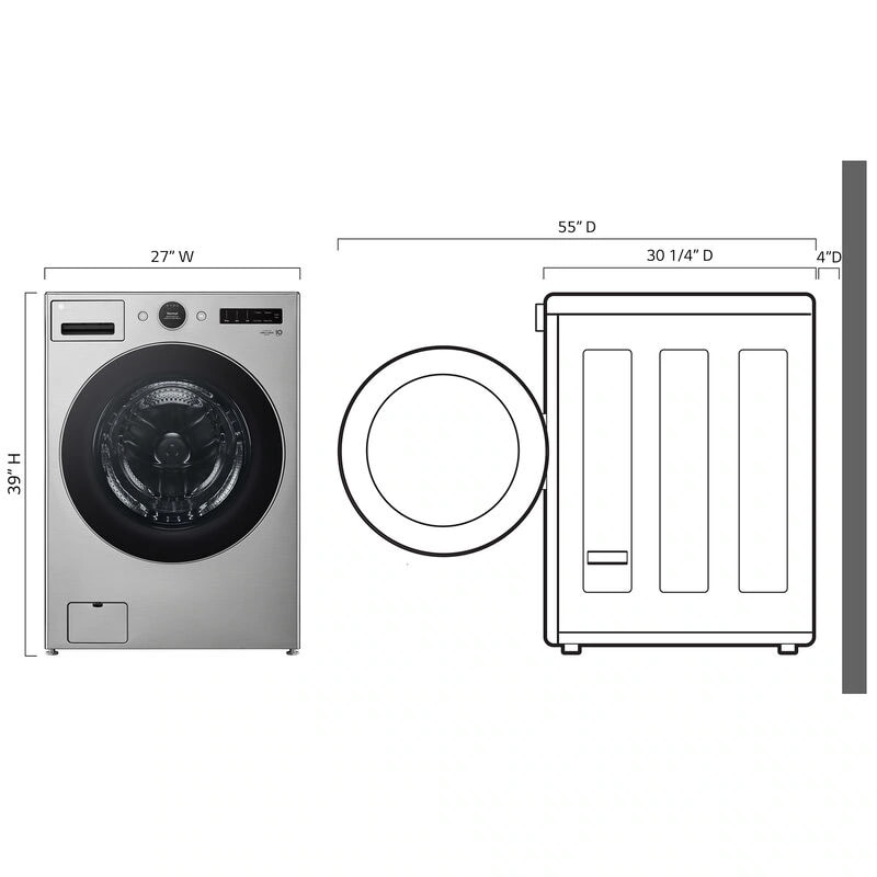 LG 27 in. 4.5 cu. ft. Smart Stackable Front Load Washer with AI DD Built-In Intelligence, TurboWash 360 Technology, Allergiene, Sanitize & Steam Wash Cycle - Graphite Steel, , hires