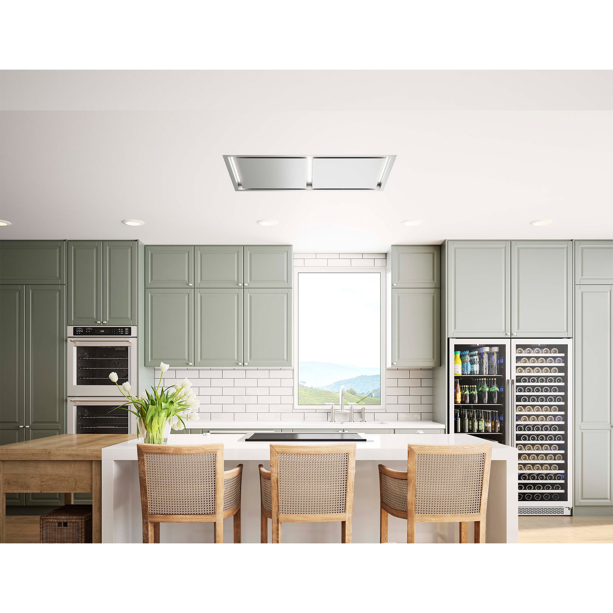 Zephyr 43 in. Smart Convertible Ceiling Style Range Hood with 3 Fan Speeds & 3 LED Lights - Stainless Steel, , hires
