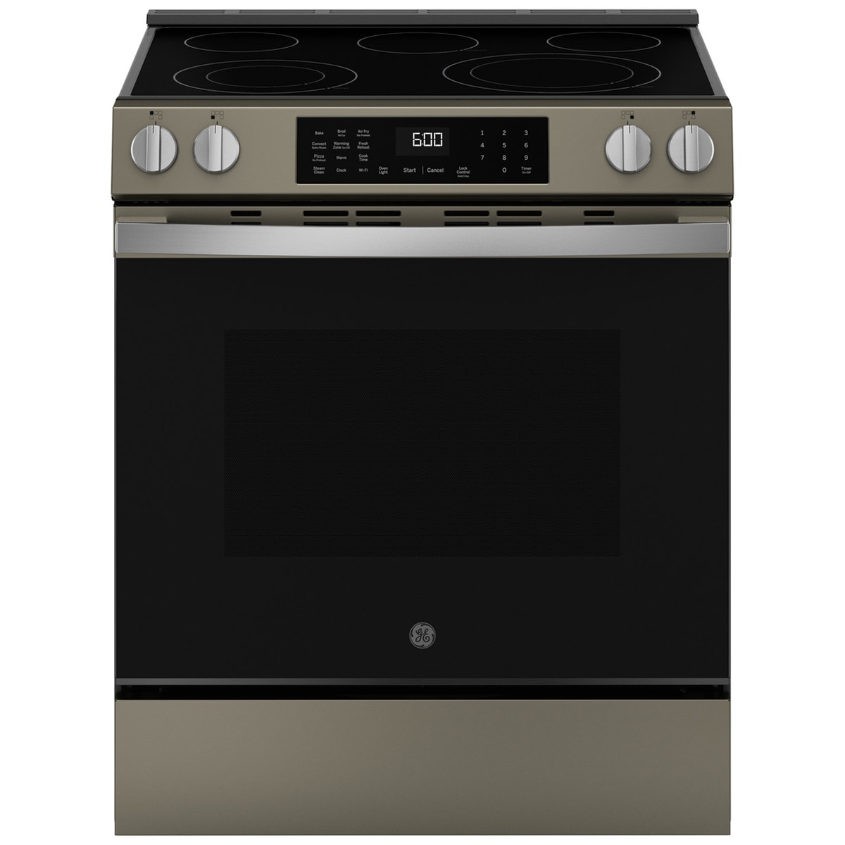 GE 30 in. 5.3 cu. ft. Smart Air Fry Standard Convection Slide-In Electric Range with Radiant Burners - Slate, Slate, hires