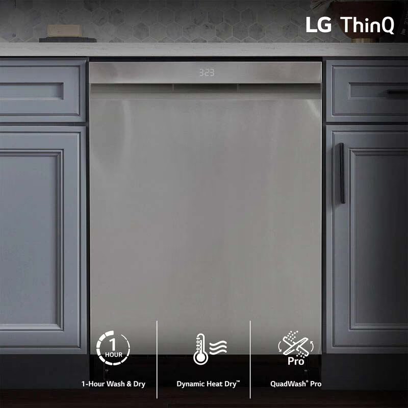 LG 24 in. Top Control Smart Dishwasher with 42 dBa Sound Level, 3rd-Rack, Dynamic Heat Dry & Pocket - PrintProof Stainless Steel, PrintProof Stainless Steel, hires