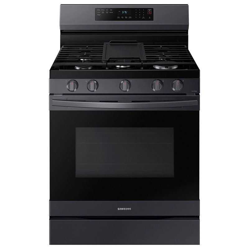 Samsung 30 in. 6 cu. ft. Smart Air Fry Standard Convection Gas Range with 5 Sealed Burners & Griddle - Black Stainless, Black Stainless, hires