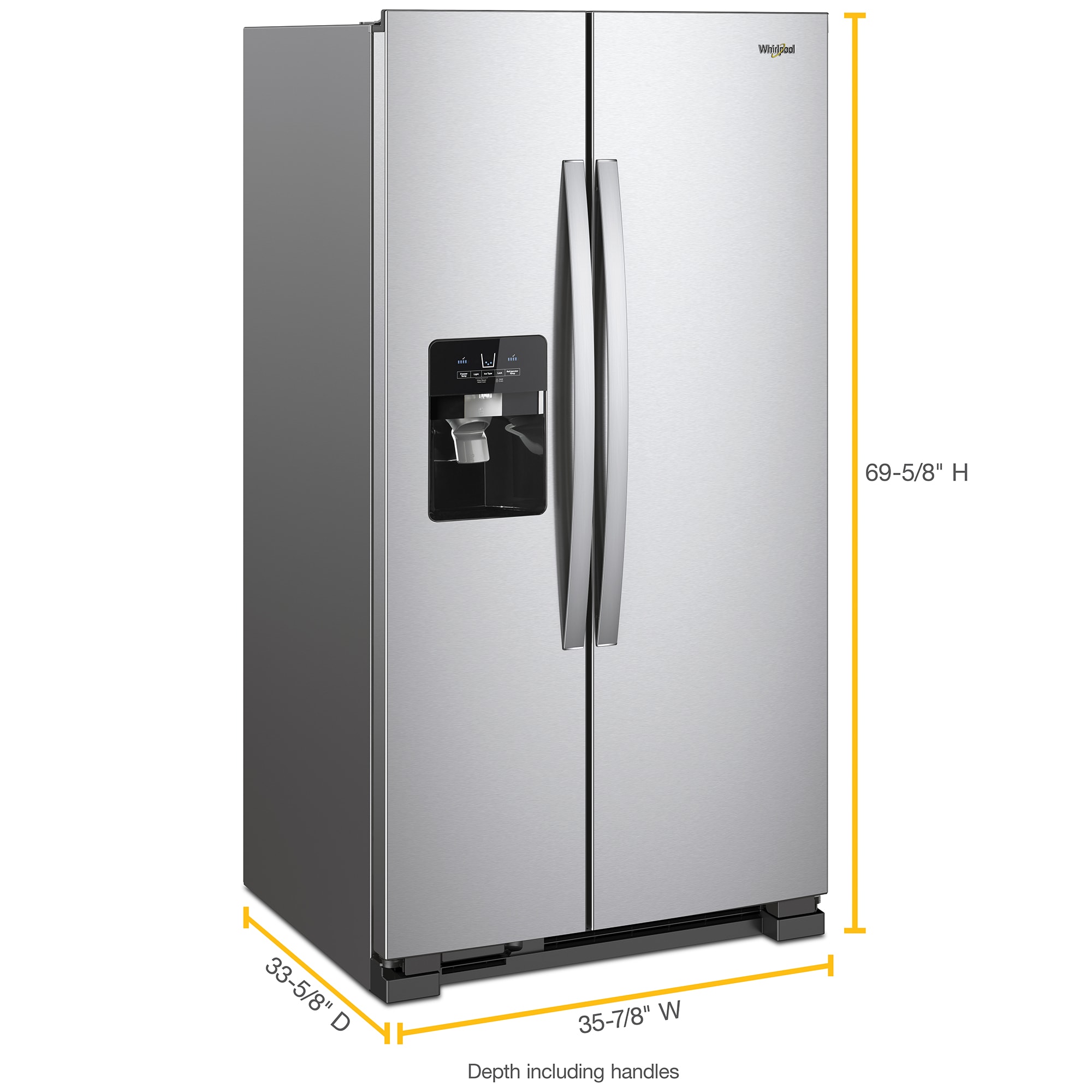 Whirlpool 36 in. 24.5 cu. ft. Side by Side Refrigerator with Ice & Water Dispenser - Fingerprint Resistant Stainless Steel, Fingerprint Resistant Stainless, hires
