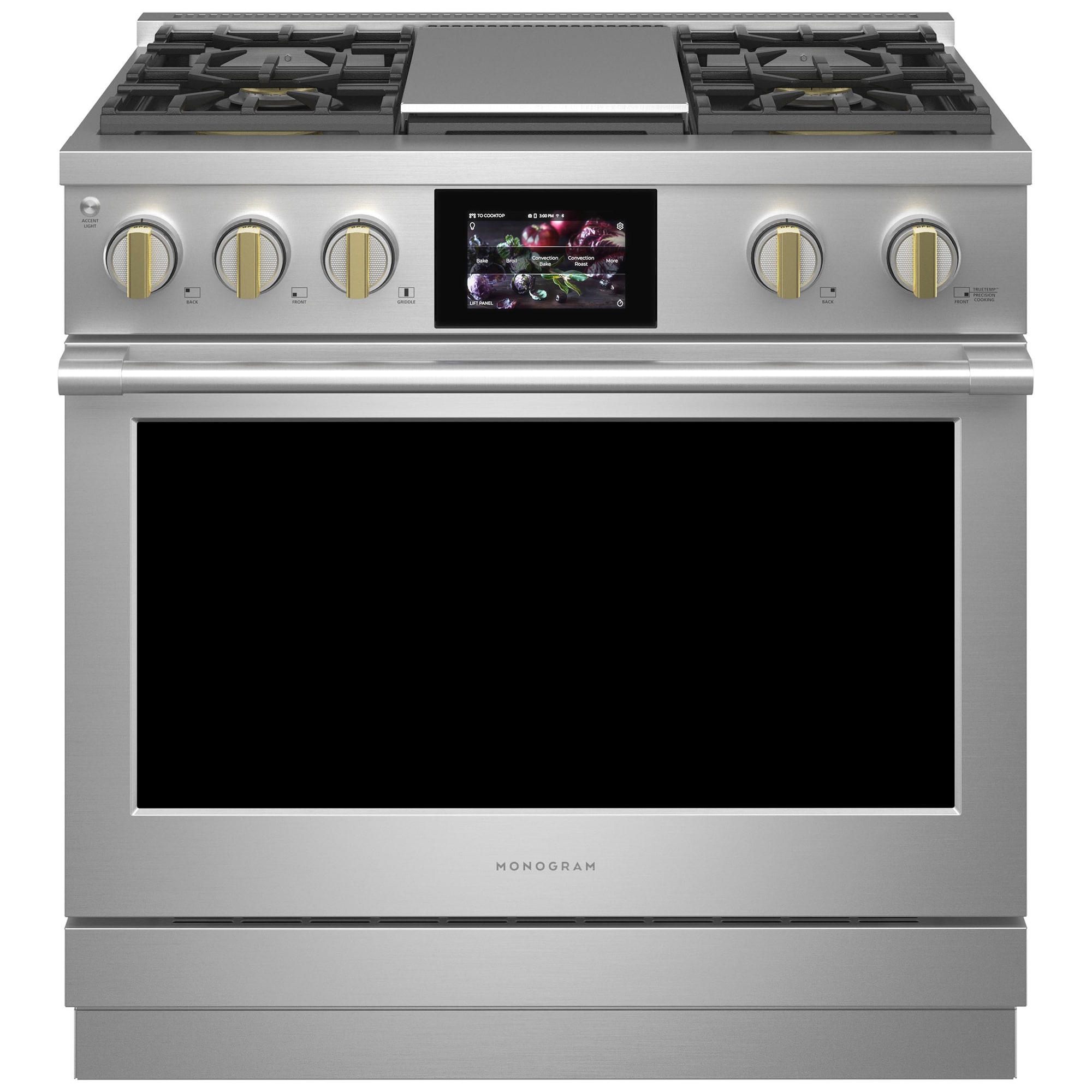Monogram Statement Series 36 in. 5.7 cu. ft. Smart Air Fry True European Convection Dual Fuel Range with 4 Sealed Burners & Griddle - Stainless Steel, , hires